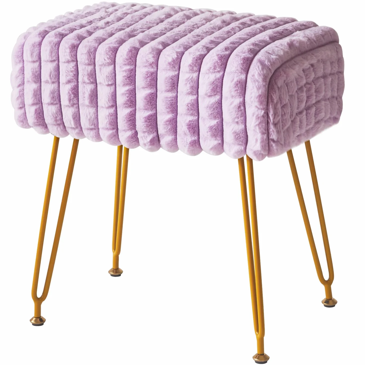 IBUYKE Otomano Rectangular Taburete de Terciopelo con Piernas de Acero Dorado Púrpura