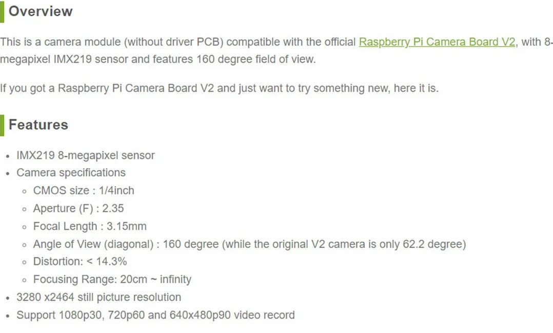 Waveshare 8MP IMX219-D160 Camera Module Wide Angle 160 Degree FoV Compatible with Raspberry Pi Camera Board V2(Not Included) and NVIDIA Jetson Nano Supporting Video Record and Still Picture Resolution