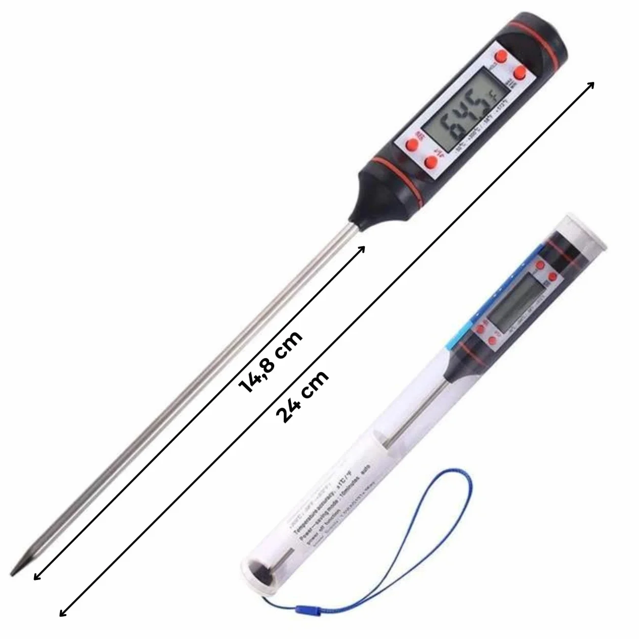 Termómetro Digital Cocina Alimentos Líquidos Aceite Carne Barbacoa Medición Rápida Alta Precisión Pantalla LCD Sonda Acero Inoxidable Apagado Automático Negro