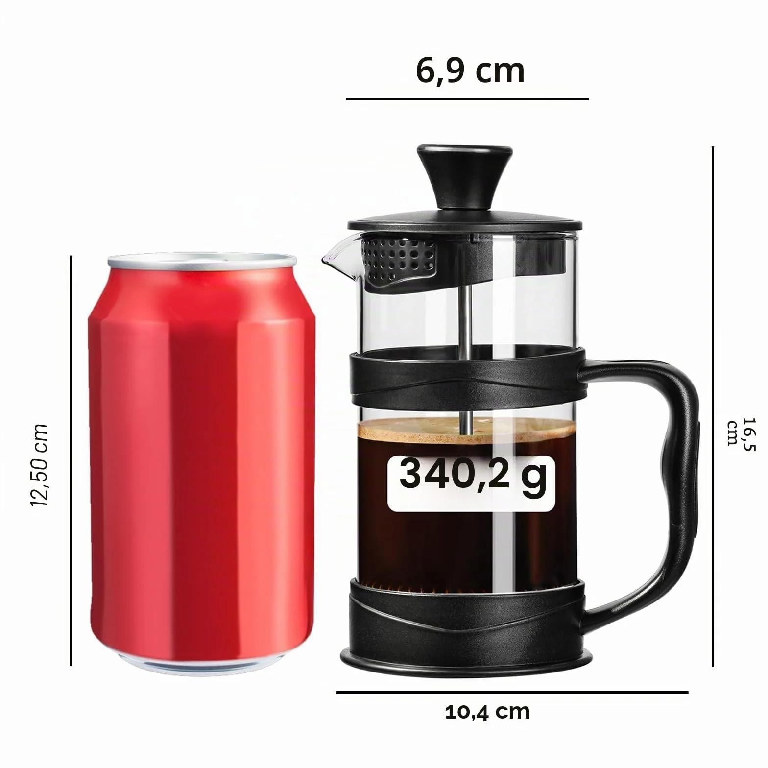 Cafetera de Prensa Francesa Acero Inoxidable 304 12oz para Viaje y Hogar (Negro)
