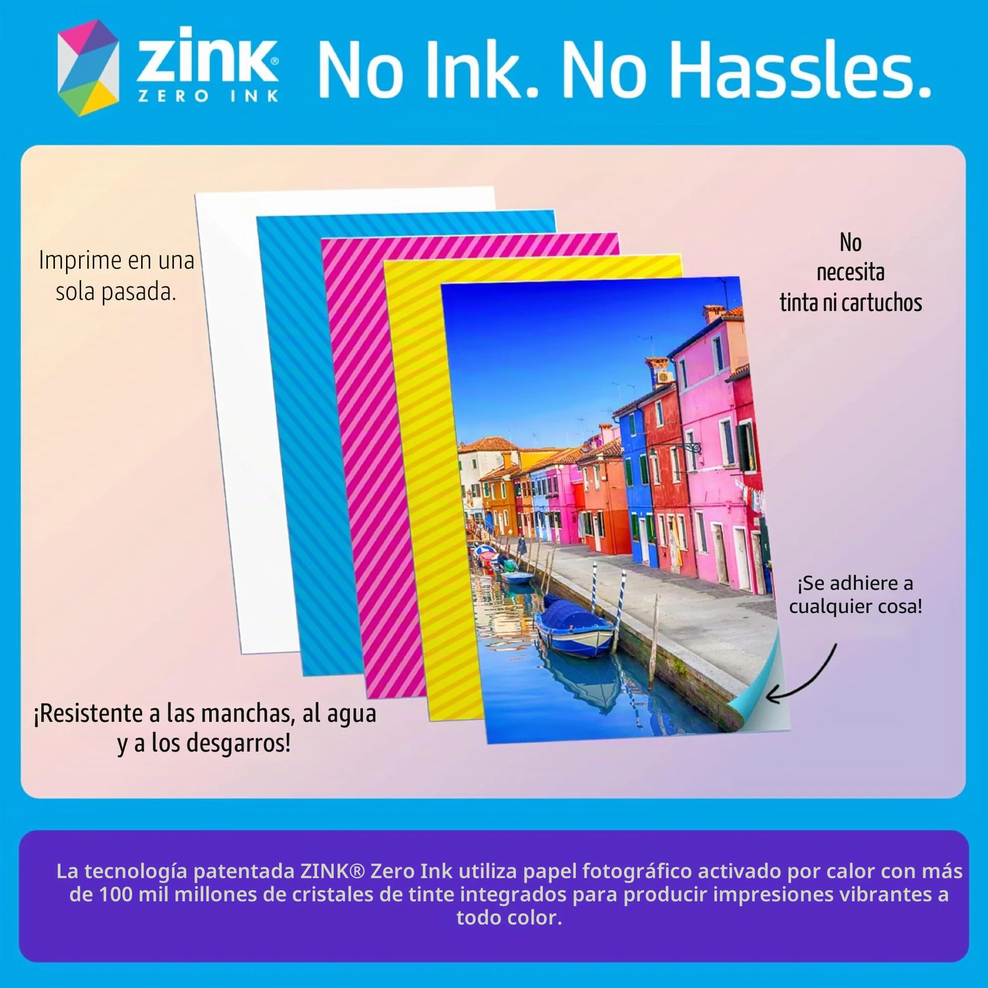 HP Sprocket Impresora fotográfica instantánea portátil de 2x3 Pulgadas (Blanco) Paquete de Papel Zink