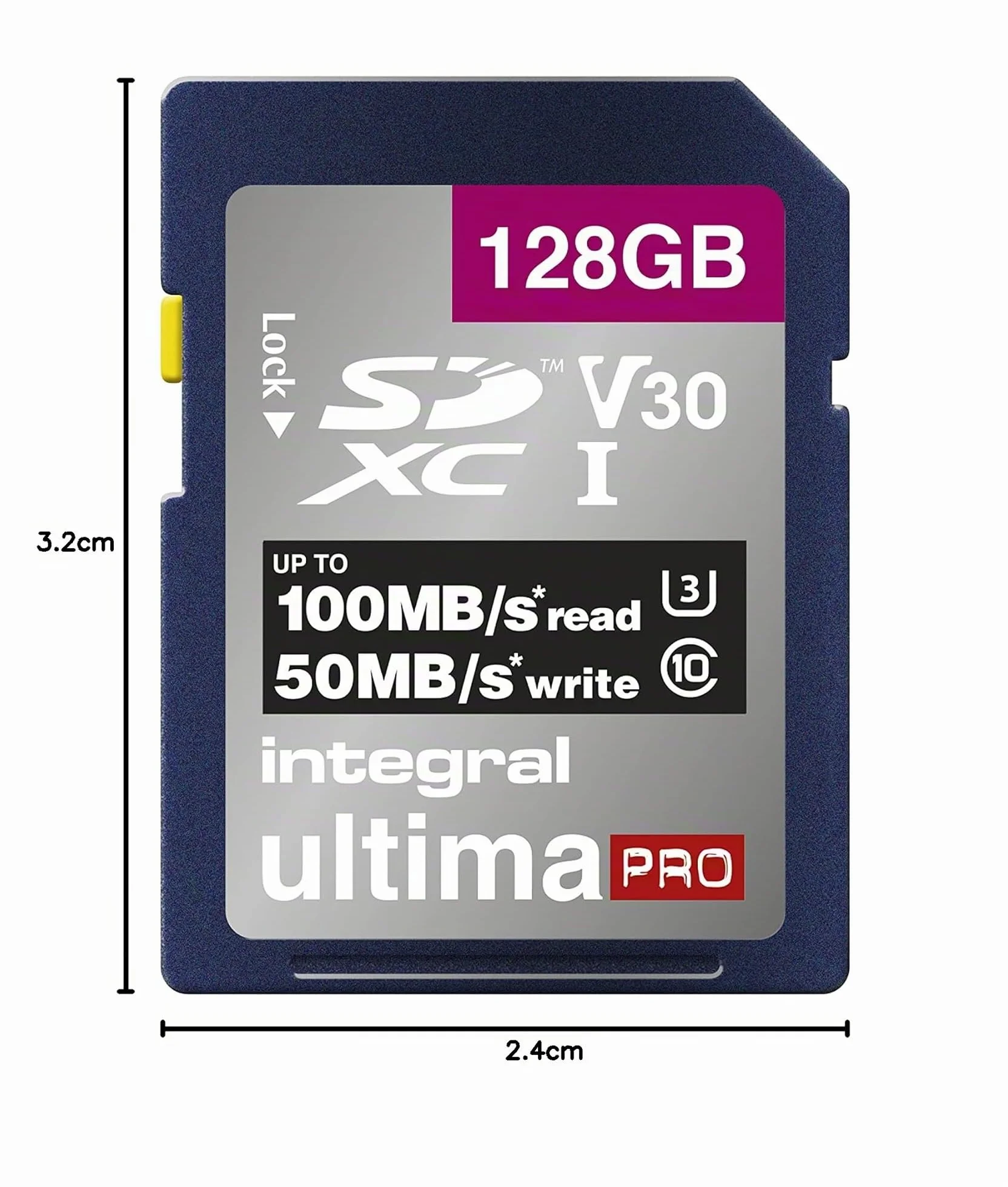 Integral Tarjeta SD de 128 GB Tarjeta de memoria SDXC de alta velocidad 4K Ultra-HD Video de hasta 100 Mb/s Tarjeta de memoria V30 UHS-I U3 Clase 10