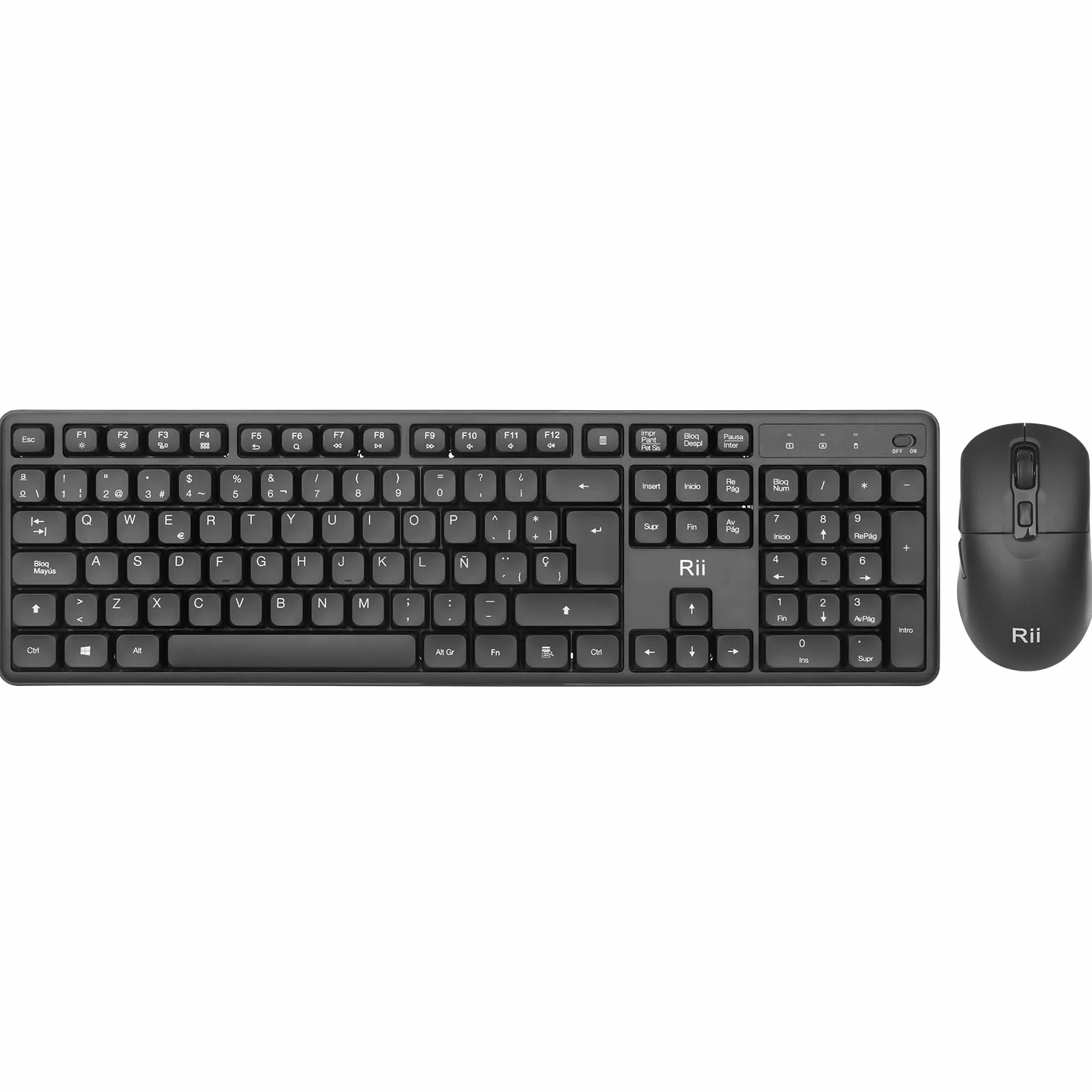 Rii RK209 Combo de Teclado y ratón Inalámbricos, Teclado y Ratón Silenciosos, con Receptor 2,4G(No Incluye Pilas)