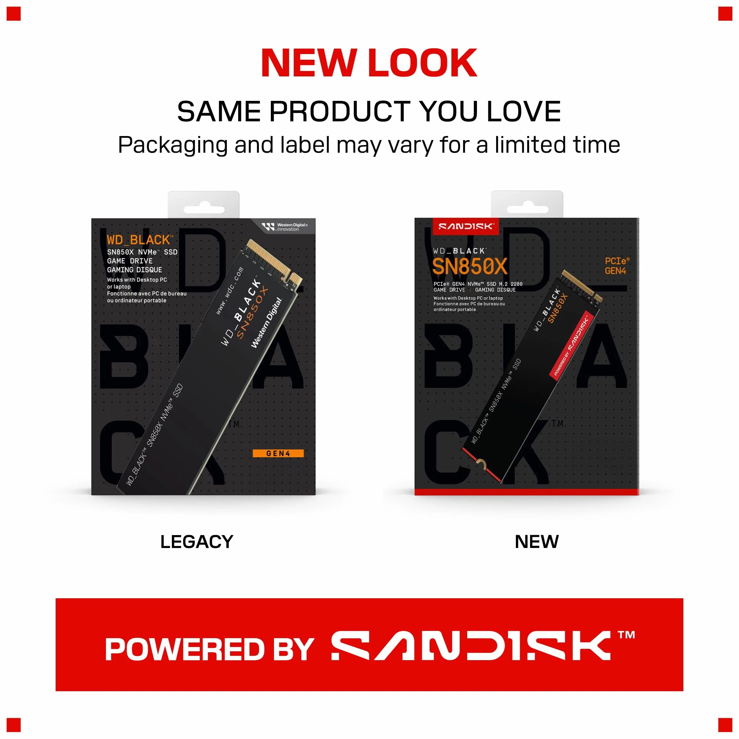 WD_BLACK SN850X NVMe SSD 1TB (Velocidades de lectura hasta 7300 MB/s, escritura 6300 MB/s, M.2 2280, PCIe Gen 4, SSD para Juegos internos, SSD de alto rendimento) POWERED BY SANDISK