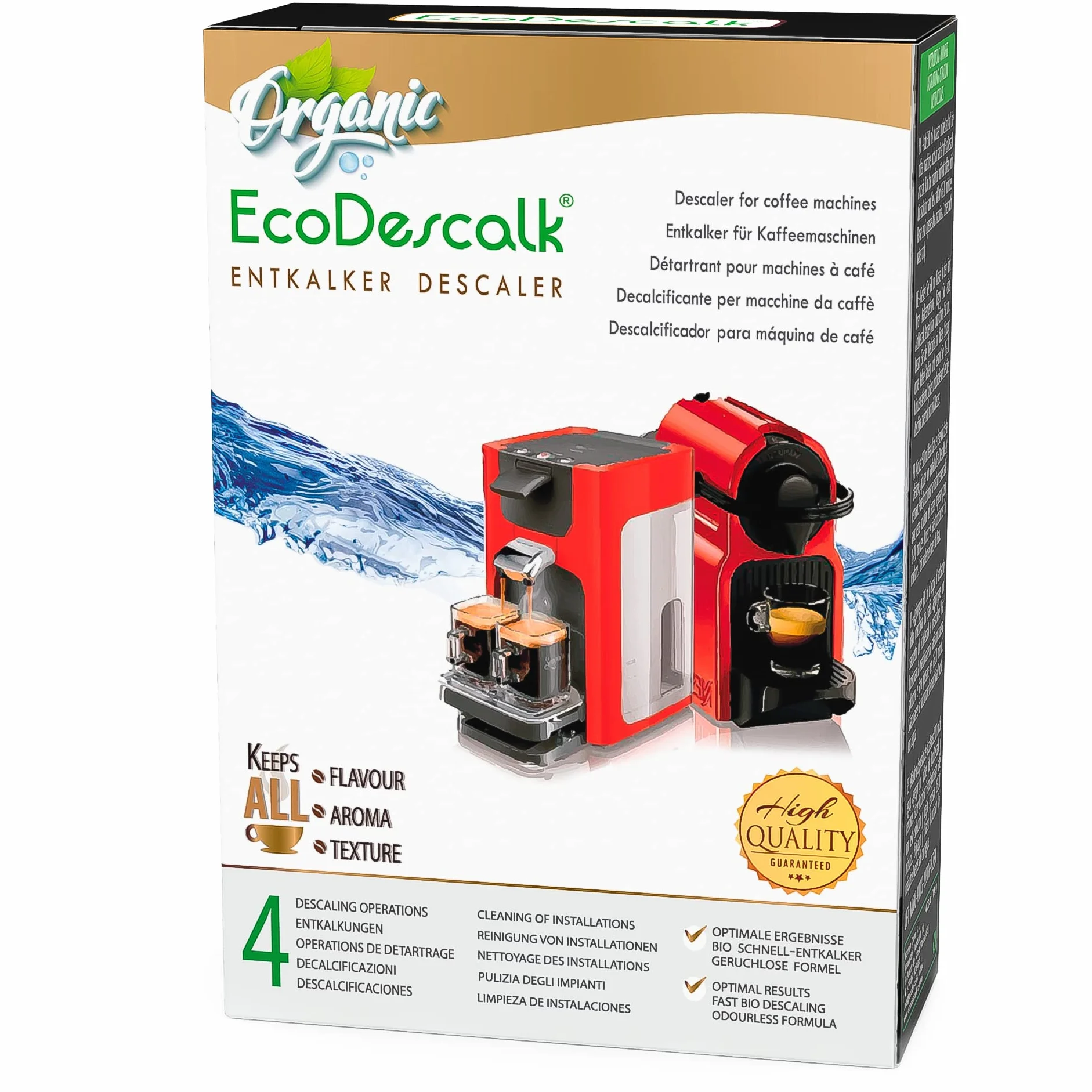 EcoDescalk Descalcificador Cafetera Ecológico 4 Sobres Compatible Nespresso Dolce Gusto Delonghi Tassimo
