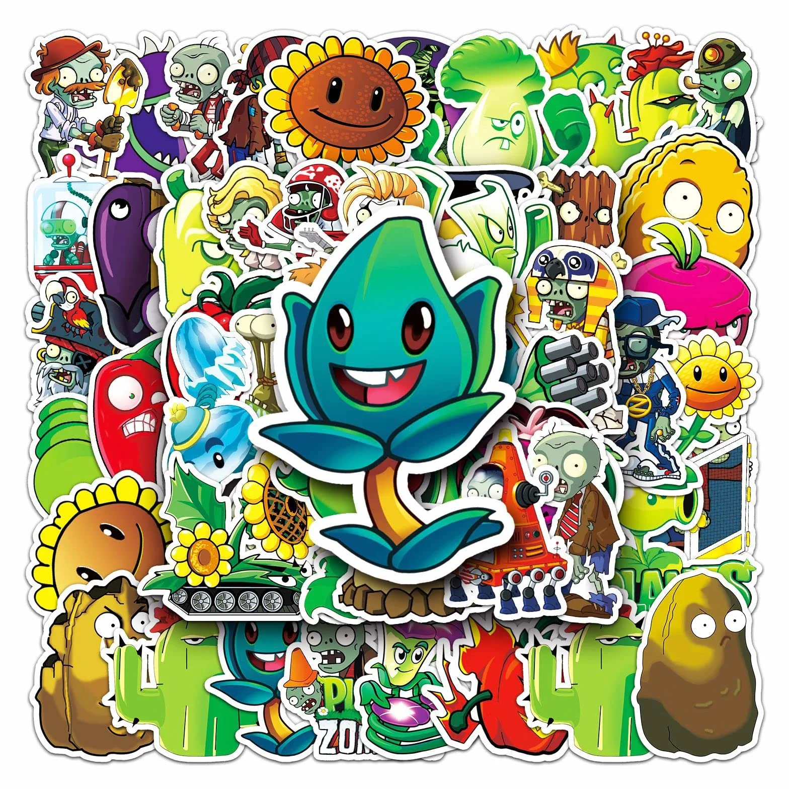 Plants vs. Zombies, 50 pegatinas de juego clásicas impermeables para botella de agua, laptop, monopatín, calcomanías de graffiti de anime de dibujos animados para adolescentes, niños y niños