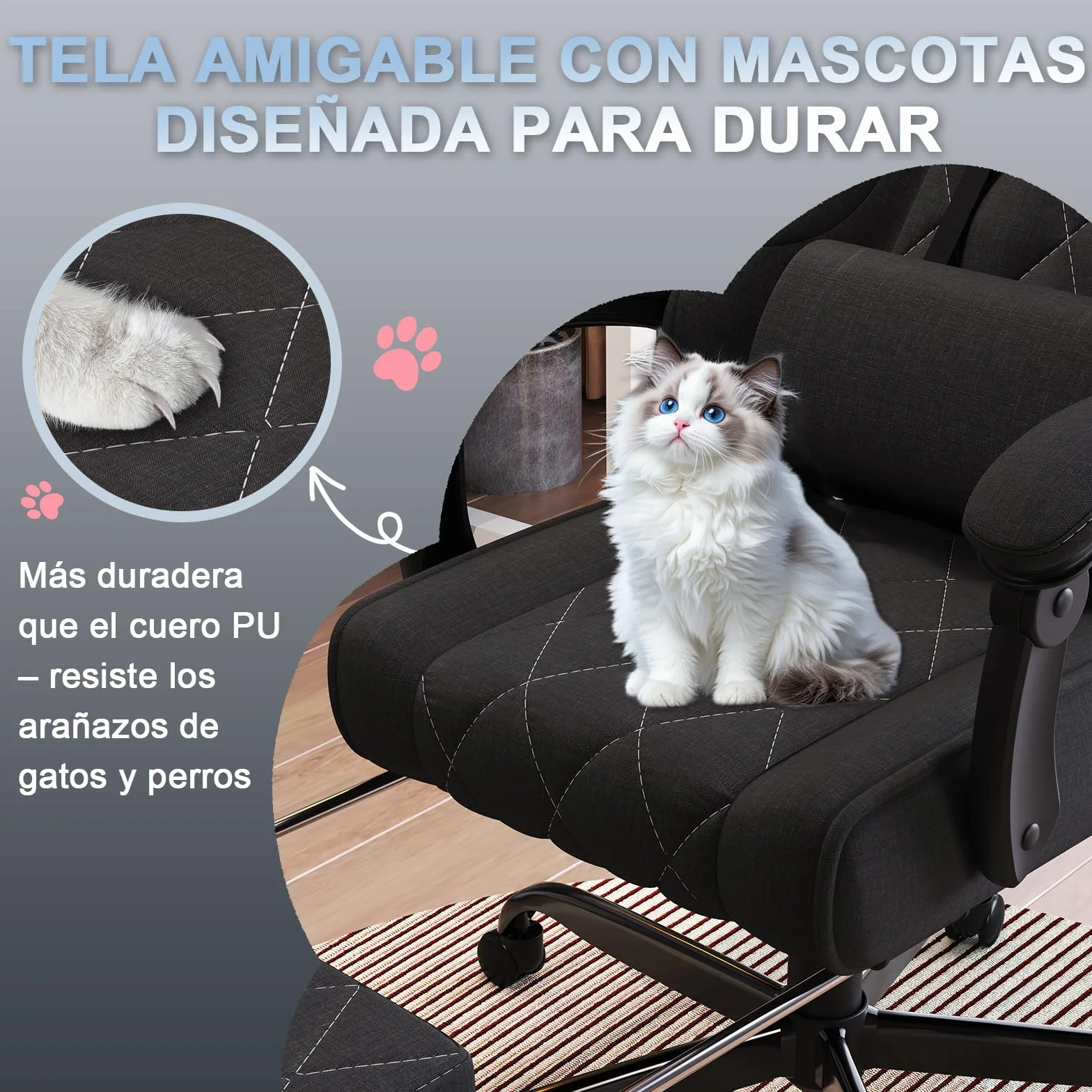 Devoko Silla Gaming Ergonómica de Tela Transpirable con Masaje Lumbar y Reposapiés Retráctil, Reclinable, 150 kg, Negro