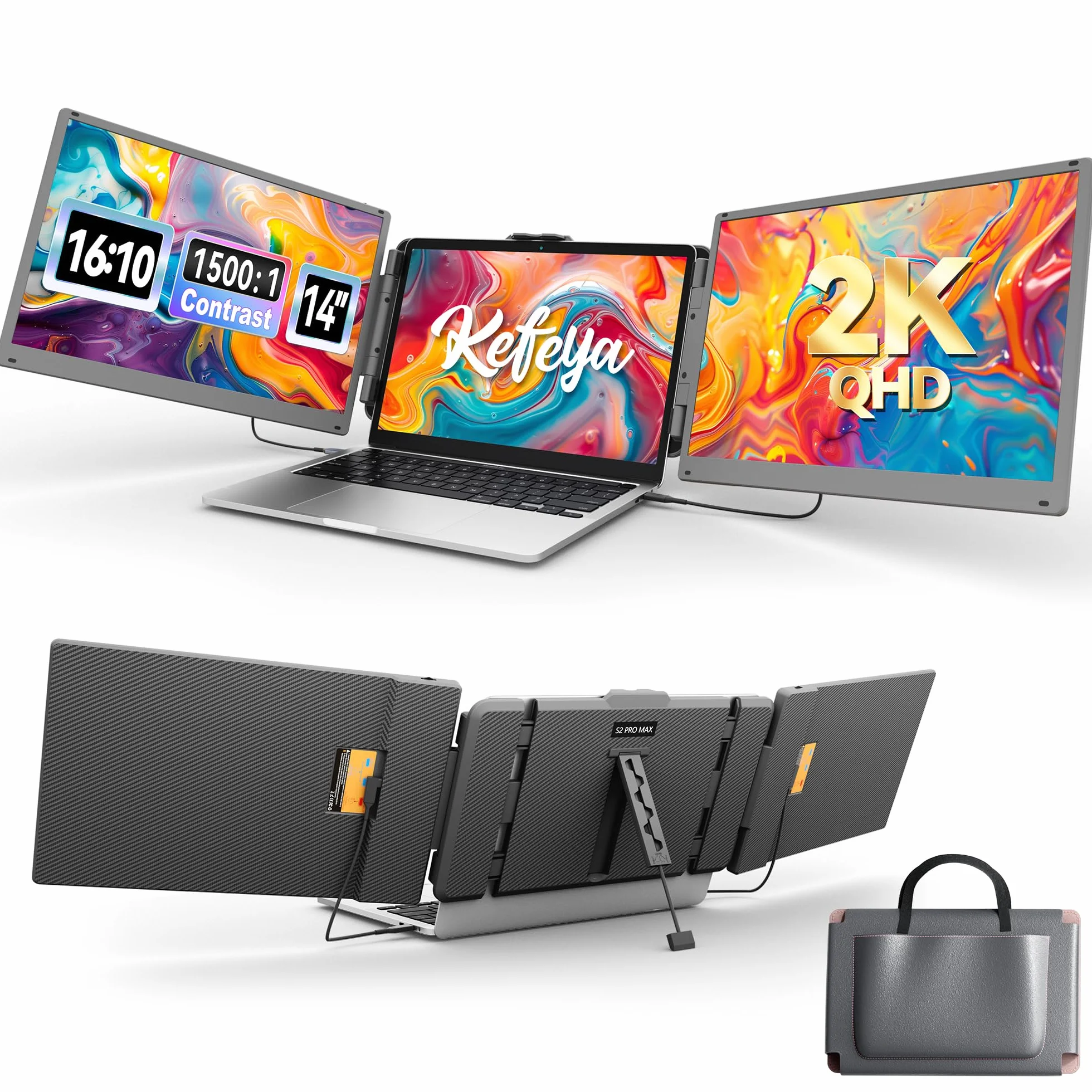 KEFEYA 2K Monitor Portátil, 14" 2160 x 1440P QHD IPS Extensor Pantalla Portatil, HDMI/USB-A/Type-C Laptop Screen Extender Plug and Play Windows, Mac, Chrome, Switch, PS5 para 13.3 "-17"