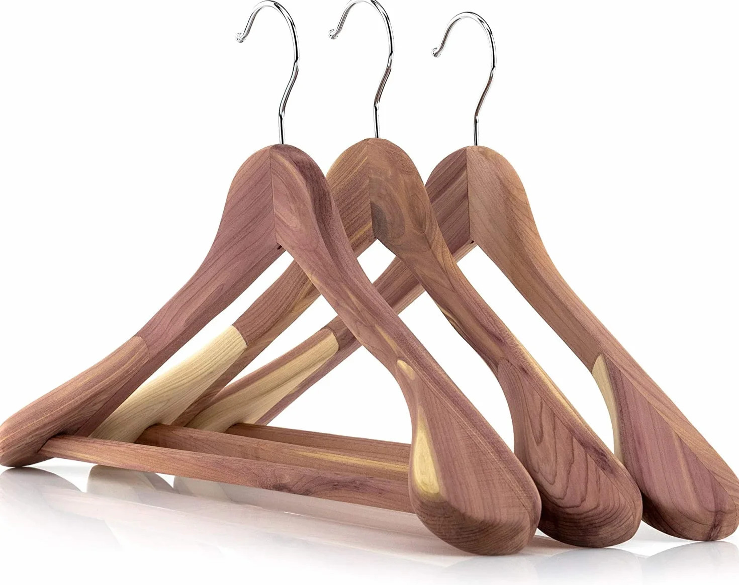 Hangerworld 3 Perchas Traje 45cm Madera de Cedro Antipolilla Hombreras Anchas Barra Antideslizante