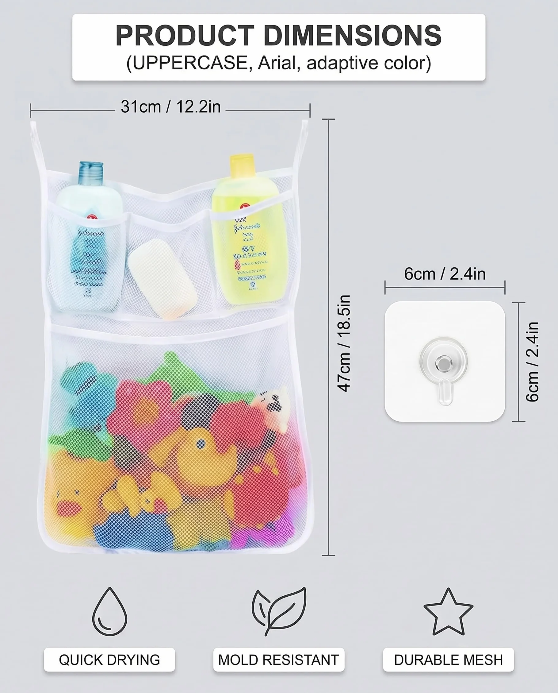 Bolsa Red Organizadora de Juguetes para Bañera 1 Pieza con 2 Ventosas Secado Rápido Antimoho