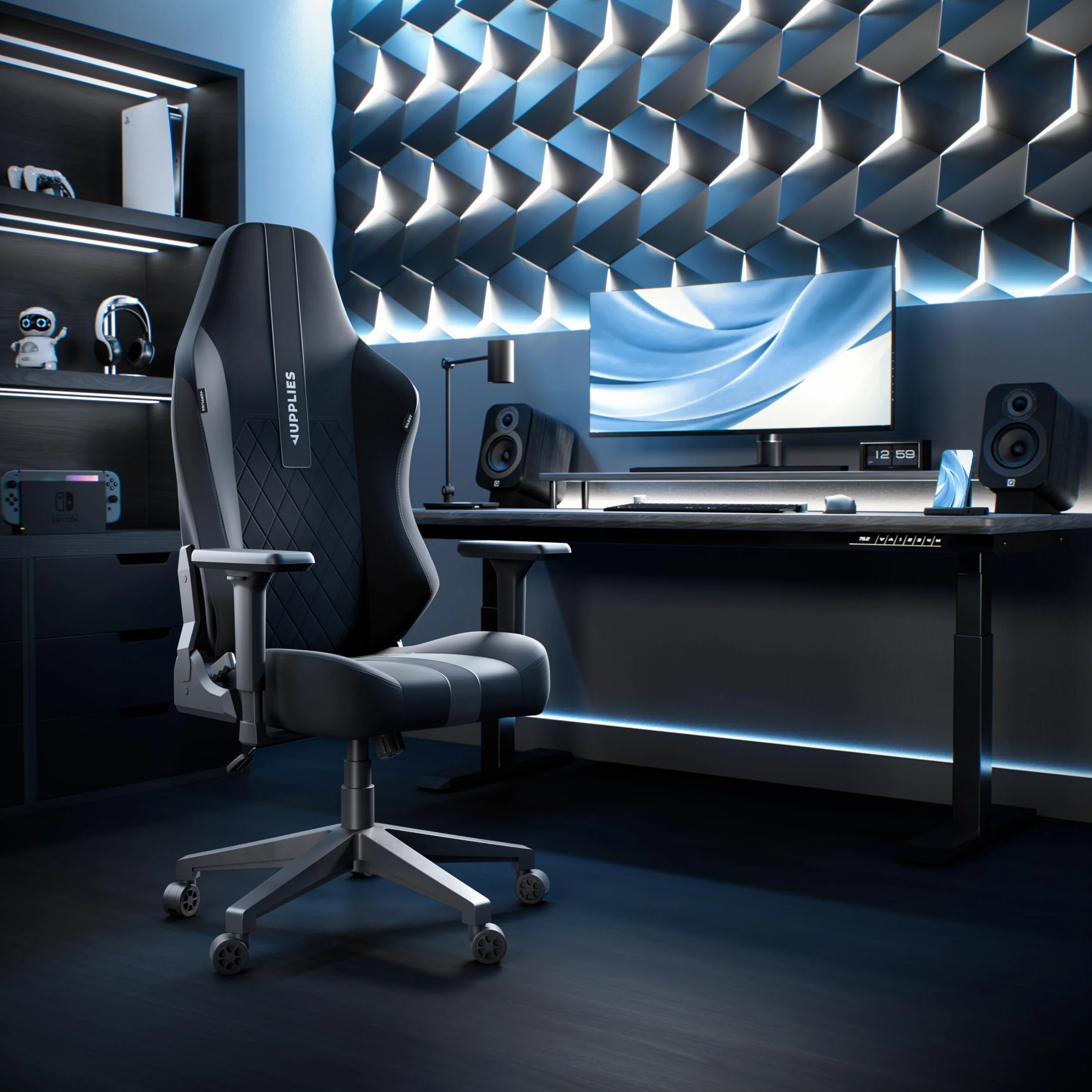 Silla Gaming Premium Ergonómica Reclinable 160° Cojín Viscoelástico Reposabrazos 4D Base Hierro Reforzada Negra