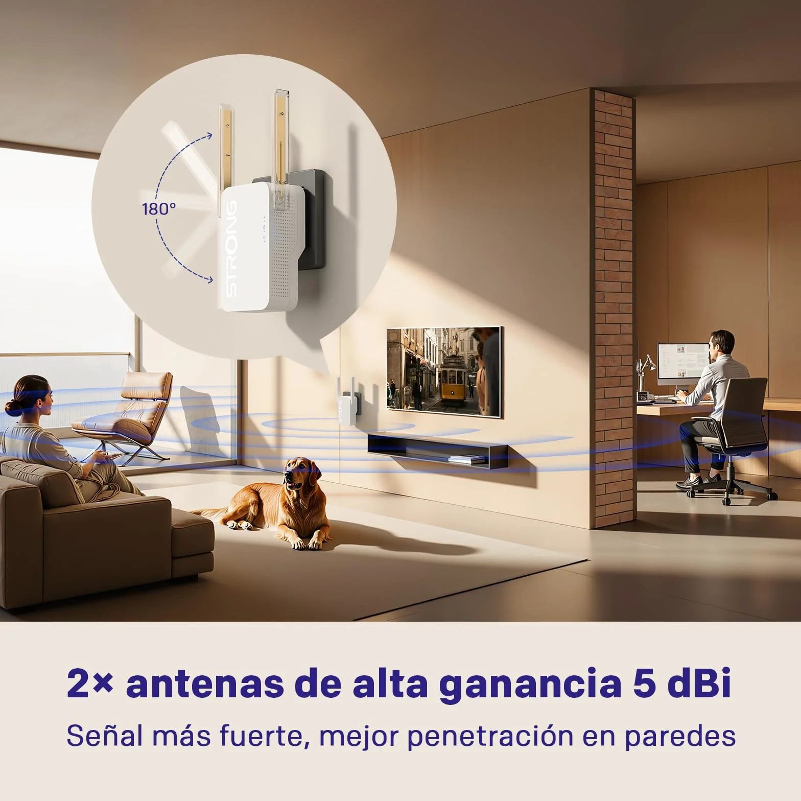 Strong Repetidor WiFi 6 AX3000 de Pared – Amplificador señal WiFi Potente Largo Alcance, Dual Band con Antenas externas, WiFi Extender para casa, Streaming y Gaming