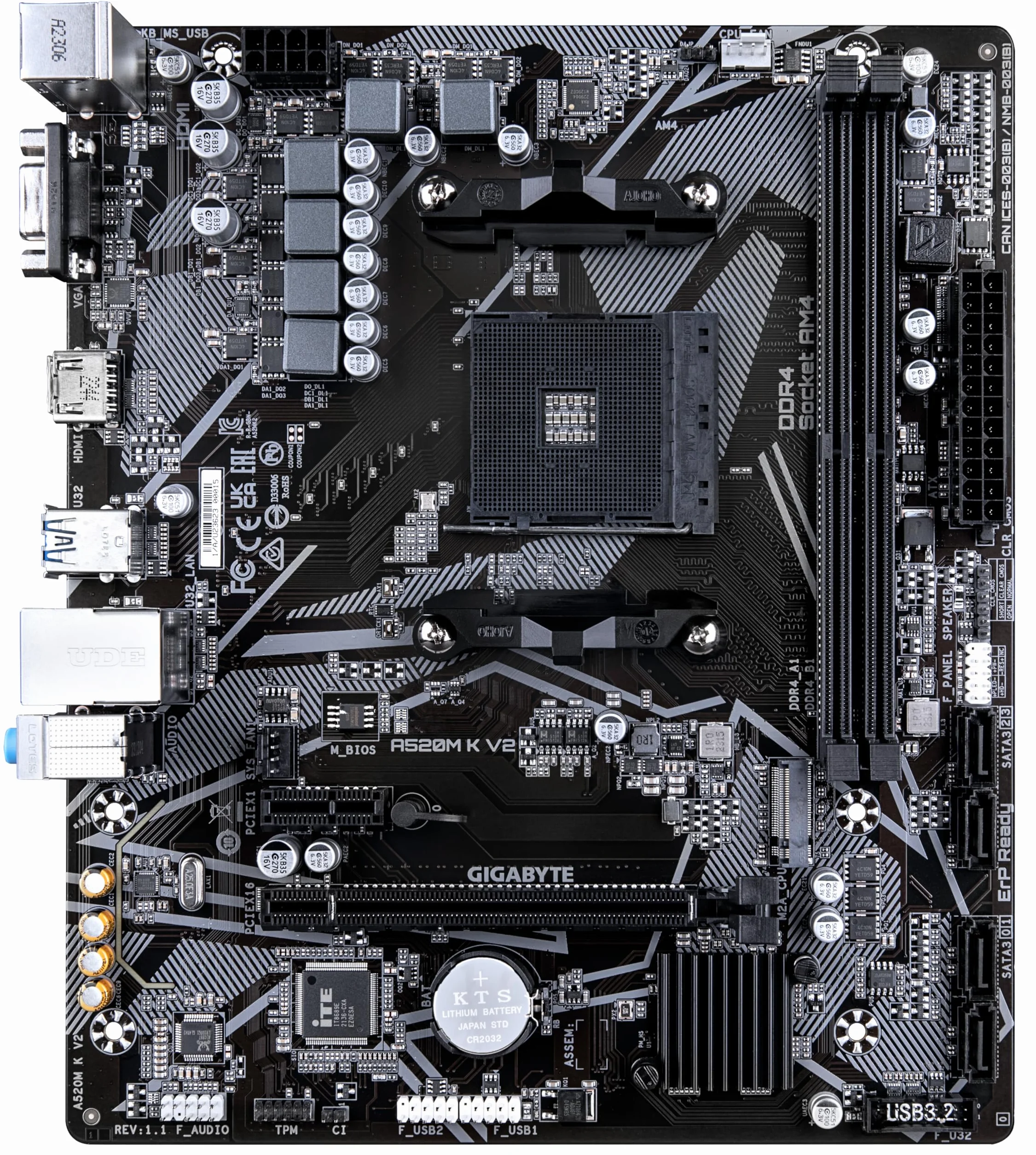 GIGABYTE Placa Base A520M K V2 - Compatible con CPUs AMD Ryzen Serie 5000 AM4, hasta 5100MHz DDR4 (OC), PCIe Gen3 x4 M.2, LAN GbE, USB 3.2 Gen 1