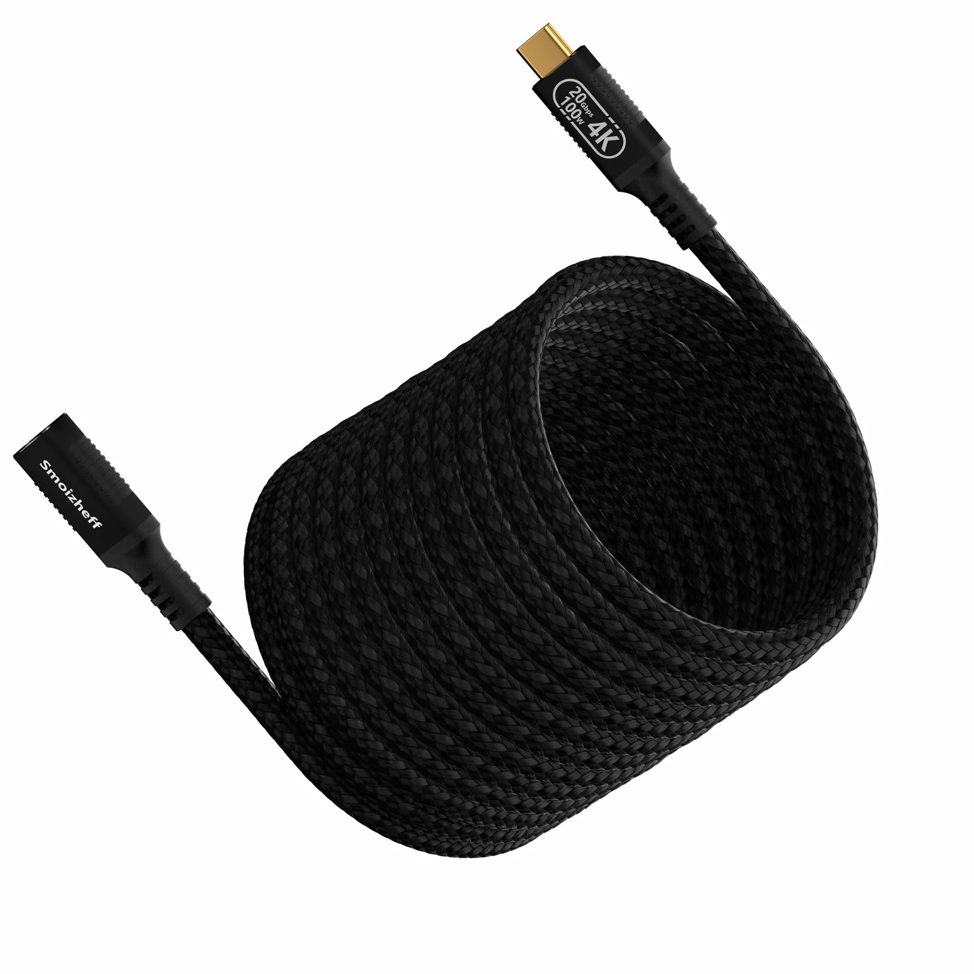 Cable de extensión USB C de 6 m, longitud extra de transferencia de datos de 20 Gbps, carga de 100 W, video 4K a 60 Hz, cable de extensión trenzado de nailon macho a hembra para laptop, tablet, cine