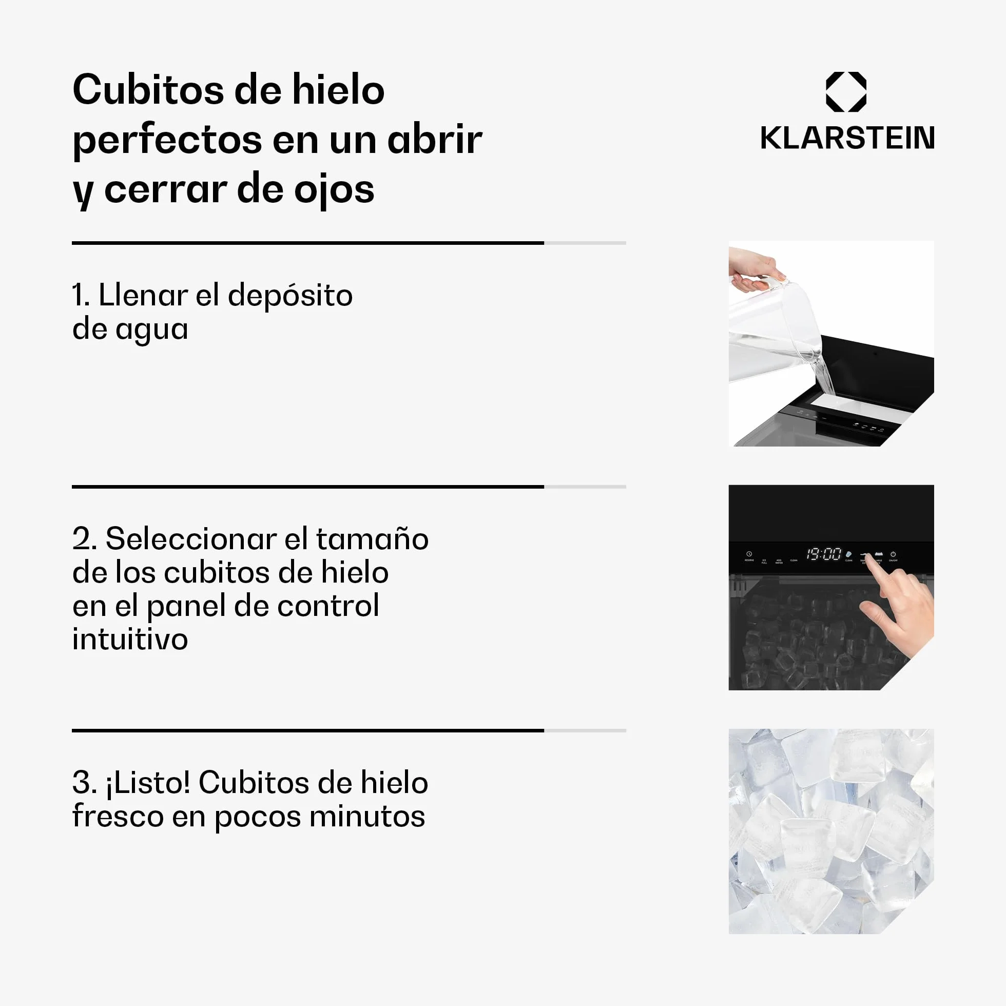 Klarstein Máquina de Hacer Hielo Acero Inoxidable 23kg/24h 32 Cubitos/17min Limpieza Automática