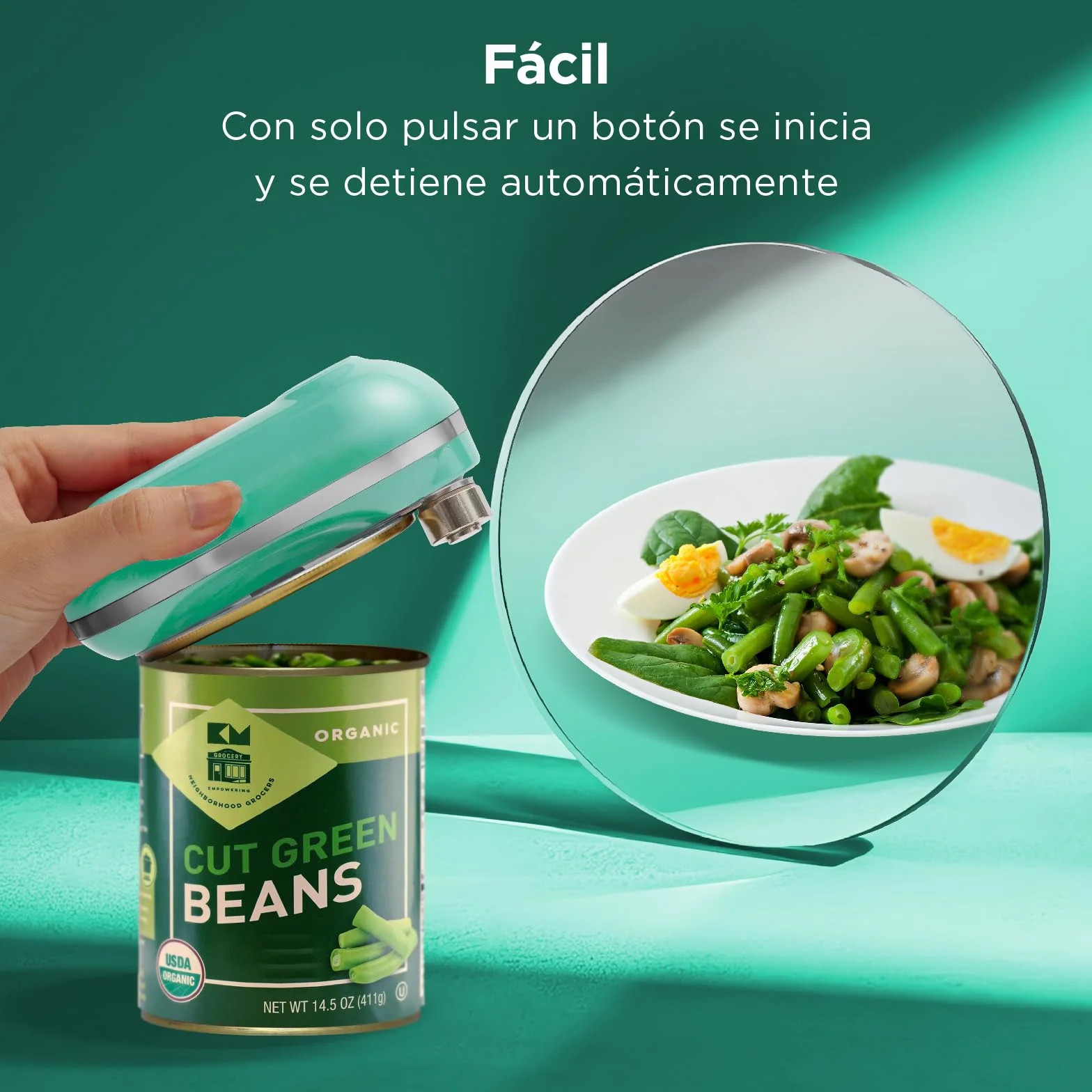 Kitchen Mama Mini Plus Abrelatas eléctrico recargable compacto carga tipo C manos libres apagado automático Verde azulado