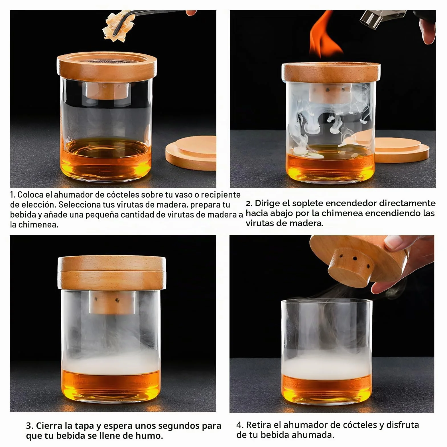 Kit Ahumador para Cócteles con 6 Virutas de Madera, Accesorios para Whisky