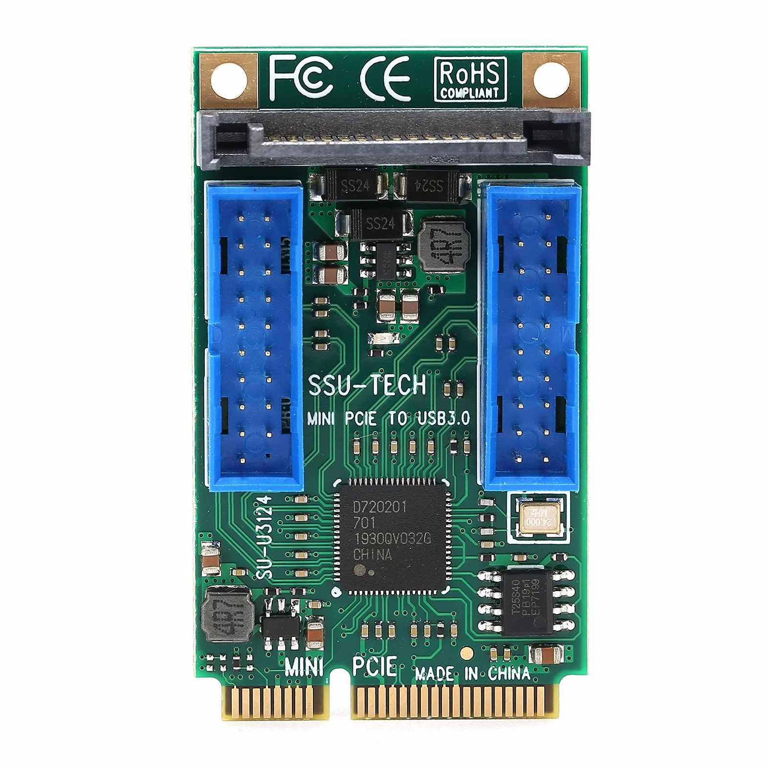 Bewinner Tarjeta Adaptadora Mini PCI-E a USB 3.0, Tarjeta Elevadora de Expansión de Panel Frontal USB 3.0 de 19 Pines con Cable de Alimentación, Convertidor de Puerto Interno para XP/2003/Vista