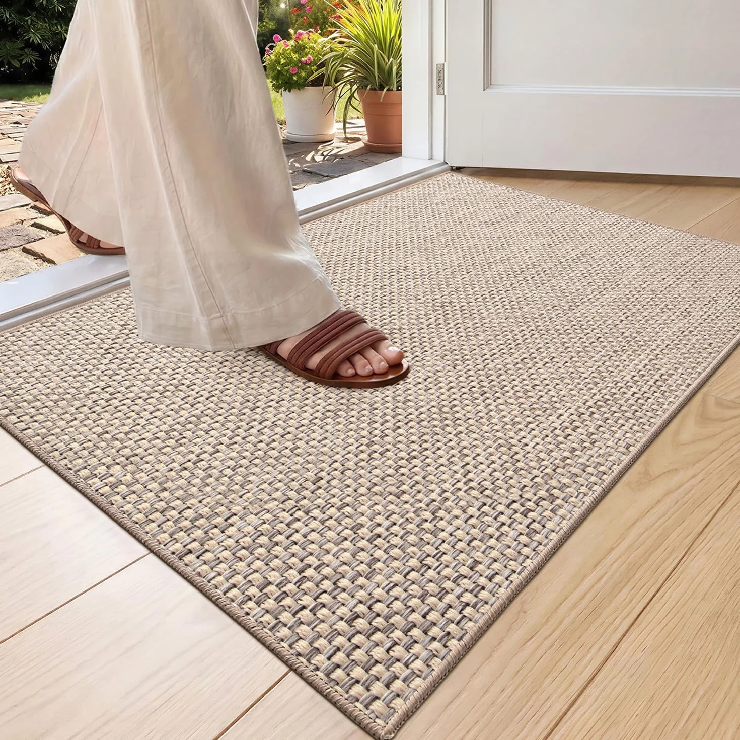 Color&Geometry Delgada Alfombra de Puerta Interior 43x75cm Antideslizante Lavable para Entrada Beige