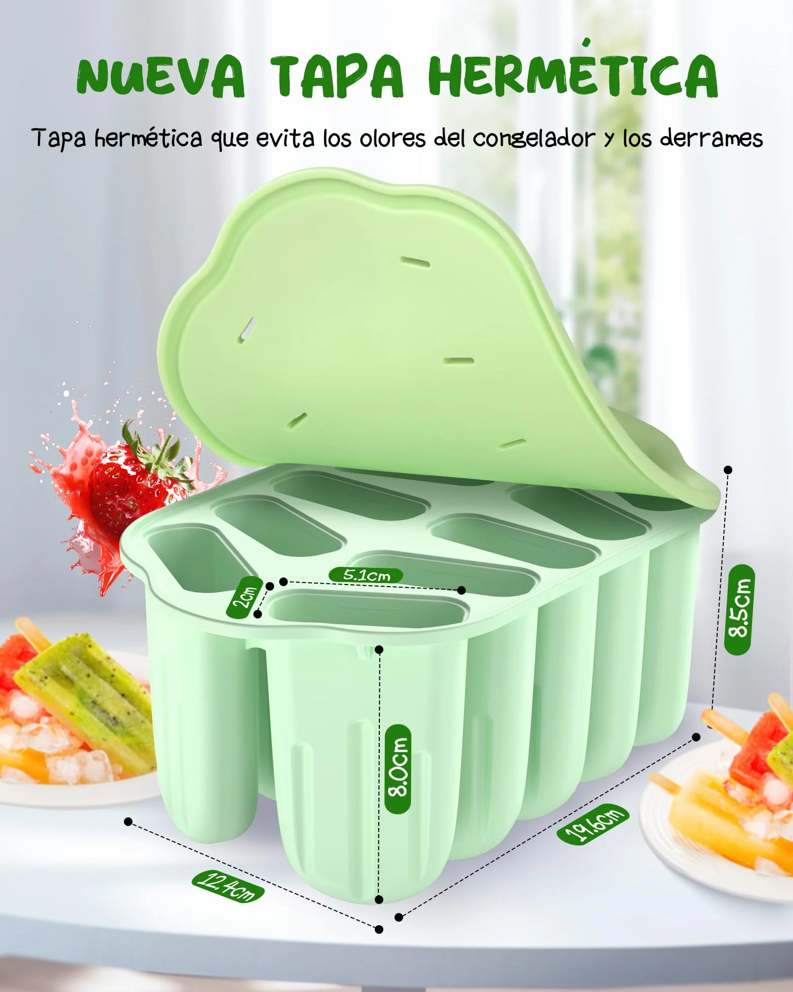Moldes de silicona para helados 10 cavidades con tapa impermeable sin BPA