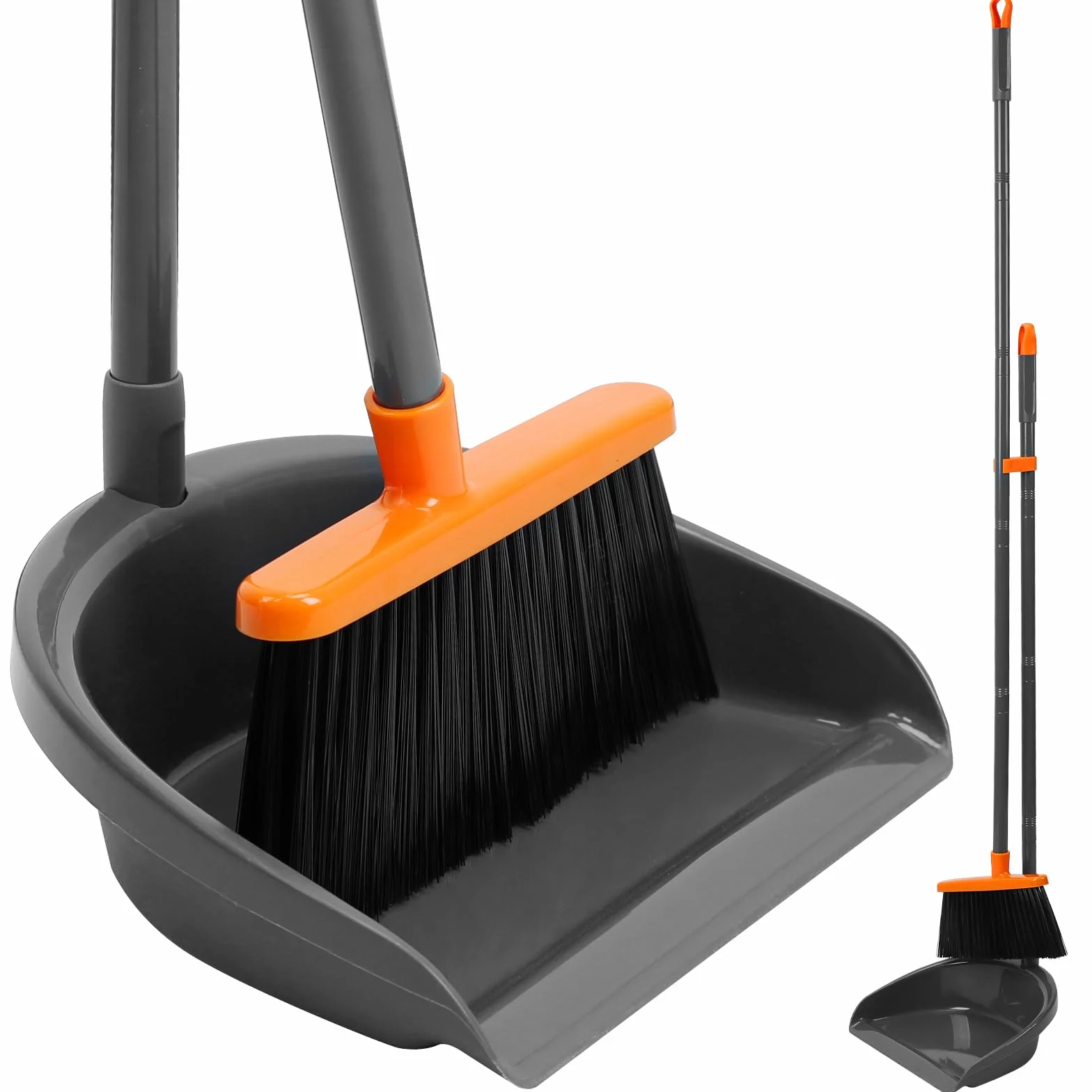 TreeLen Lightweight Upright Standing Broom and Dustpan Combo, 52'' Indoor Broom with Dustpan Combo Set for Home Kitchen Room Office Lobby