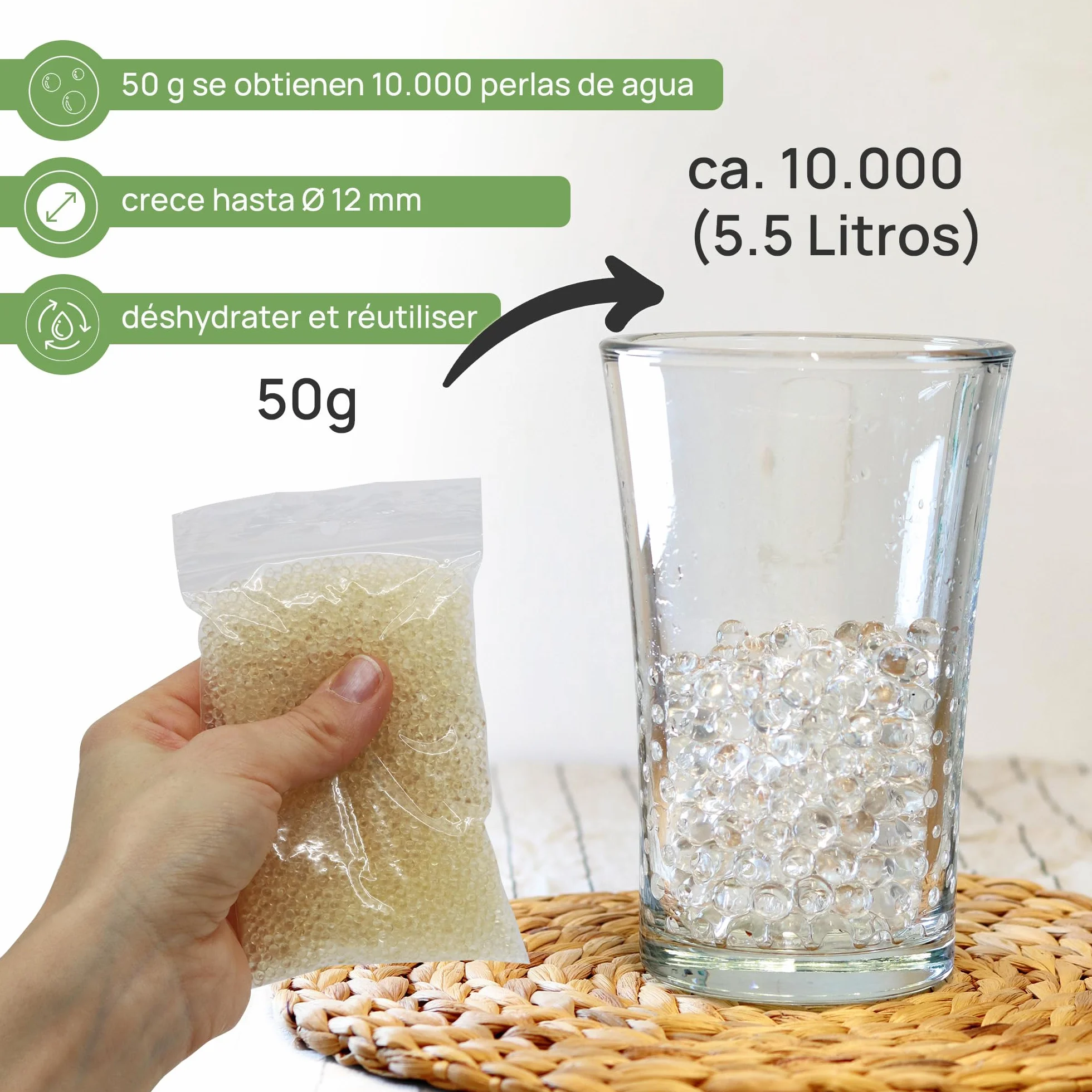 Perlas de Agua Transparentes 10 000 Bolas de Gel para Plantas y Jarrones No Tóxicas Biodegradables