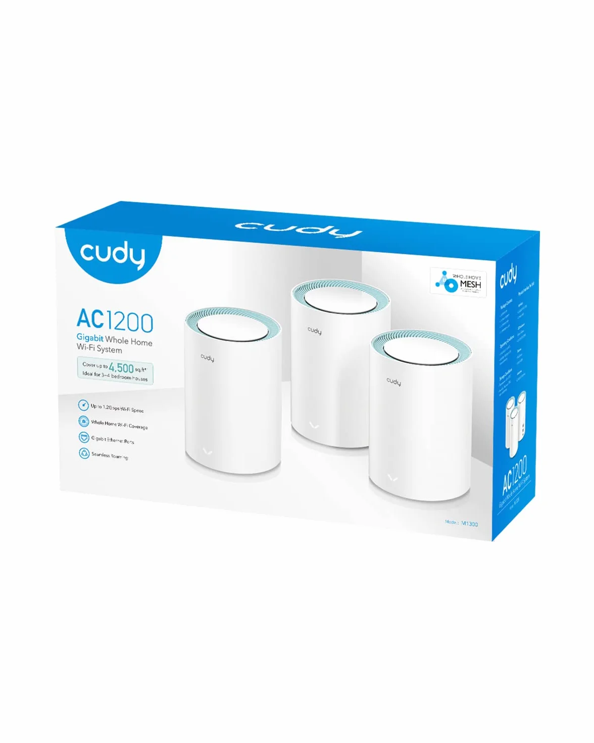 Cudy AC1200 Gigabit Sistema WiFi de Malla Completa, Banda Dual, Extensor WiFi, Puertos Gigabit, Antenas de Alta Ganancia, VPN, Cloudflare, Conecta hasta 100 Dispositivos, M1300 3 Paquete