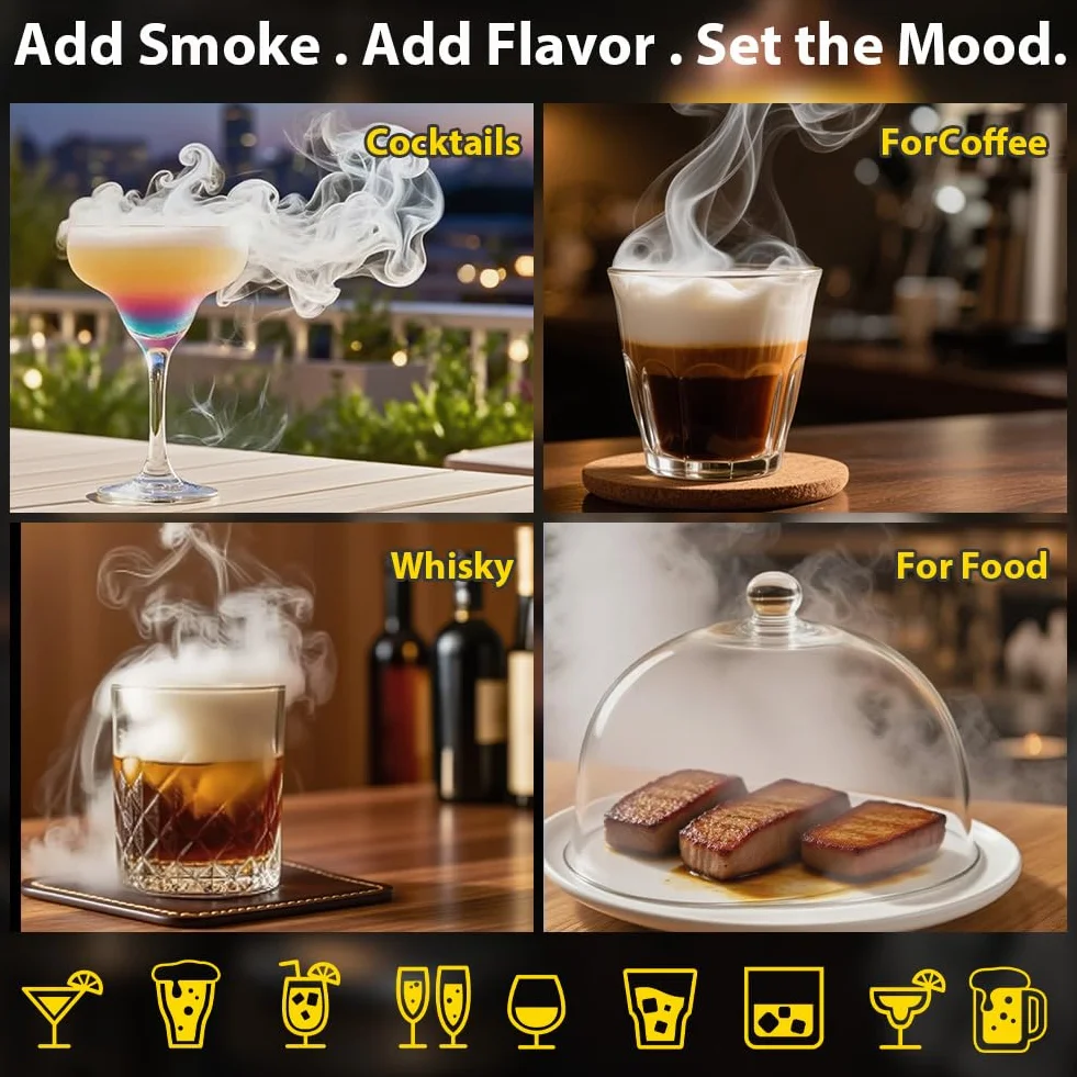 Ahumador de Whisky Eléctrico Portátil, Kit Ahumador para Cócteles Recargable con 6 Virutas de Madera