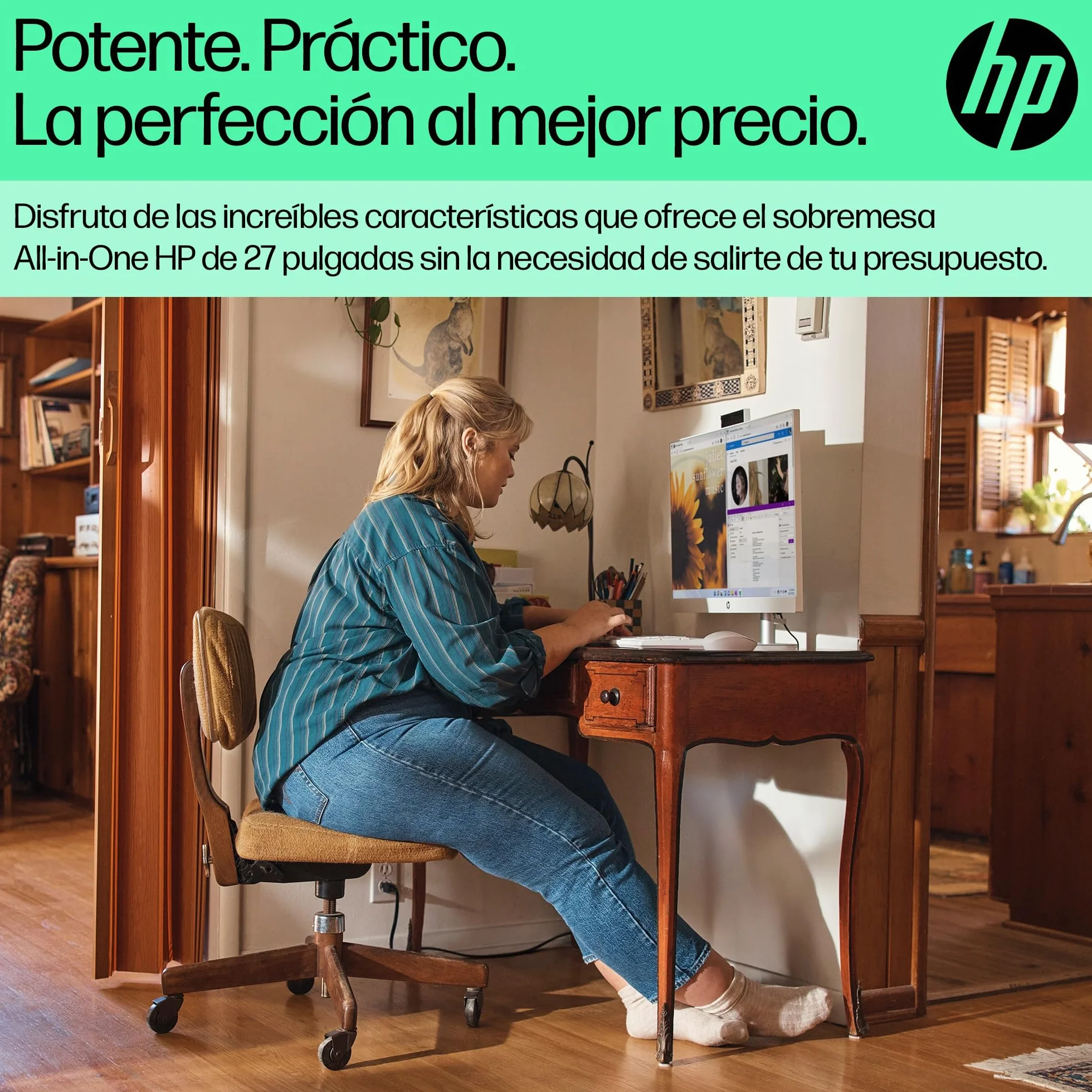 HP All-in-One 27-cr0007ss - Ordenador de sobremesa 27" Full HD con cámara, Teclado y ratón inalámbricos (AMD Ryzen 5 7520U, 16GB RAM, 512GB SSD, Windows 11 Home) Blanco