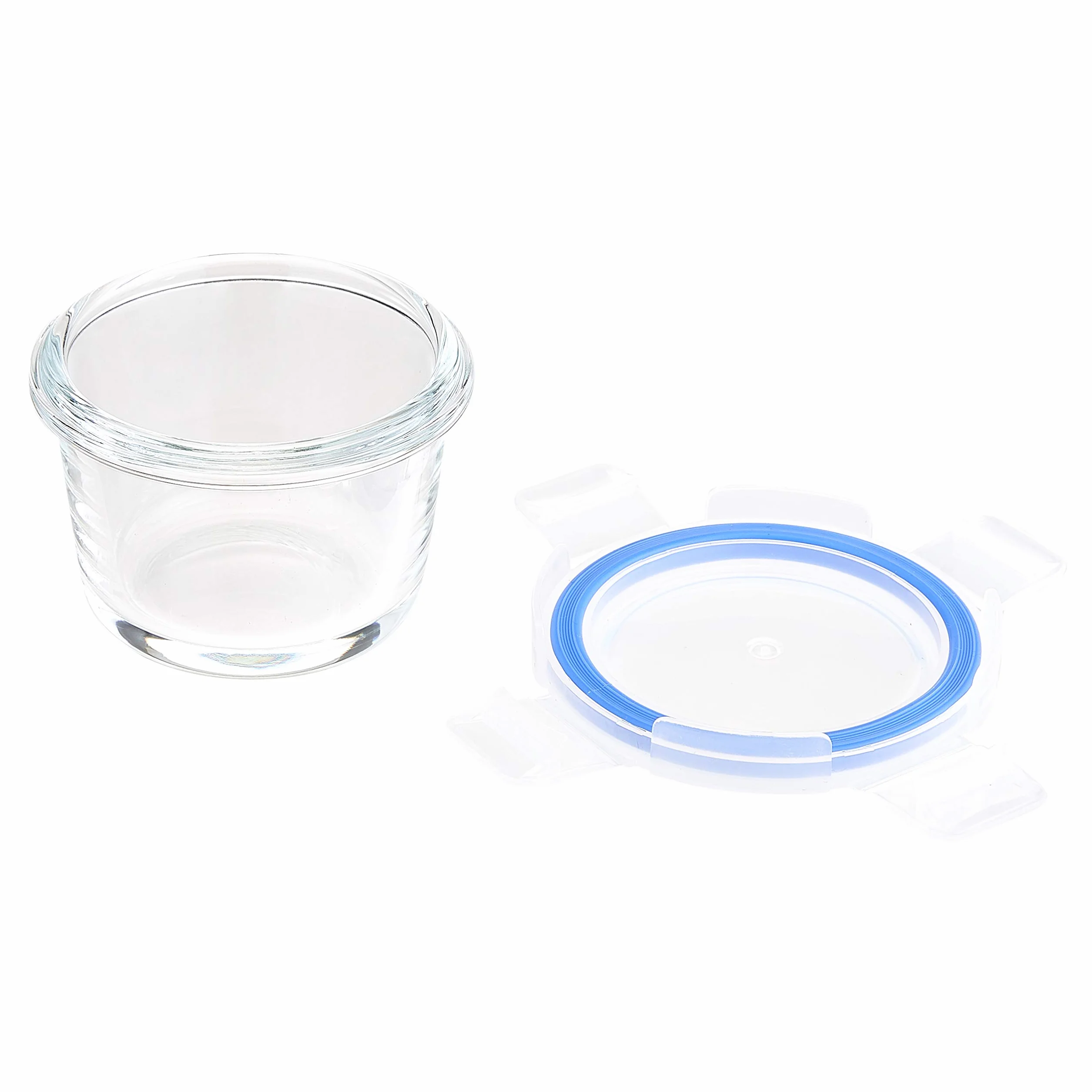 Amazon Basics ABL001 Pojemnik szklany przezroczysty z niebieską pokrywką 120 ml, 4 sztuki