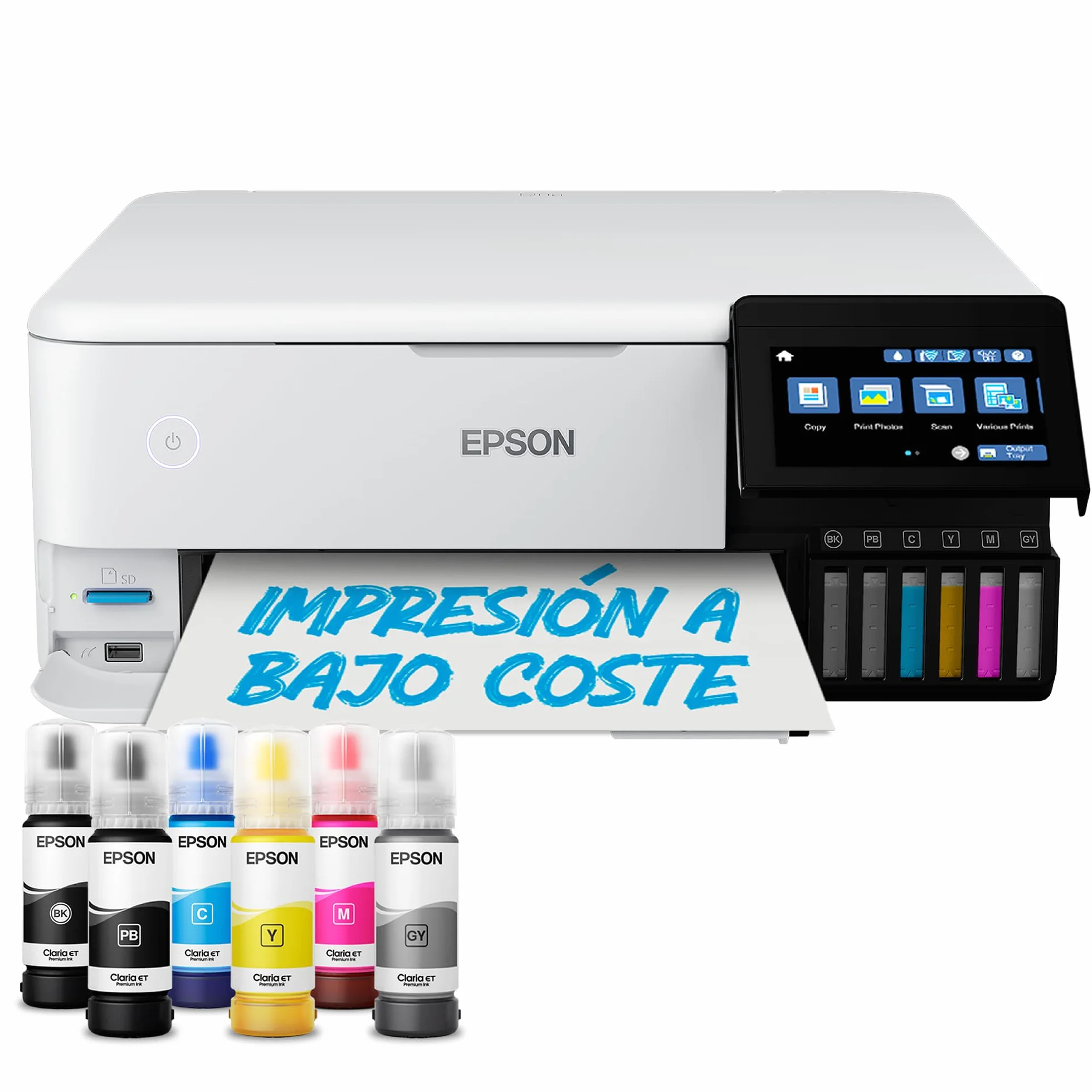 Epson EcoTank ET-8500 Impresora de Depósito de Tinta | Impresión Fotográfica | Tintas 6 Colores | Wi-Fi | A4 | Imprimir, Copiar, Escanear | Pantalla Táctil 10,9 cm | Alimentación Trasera