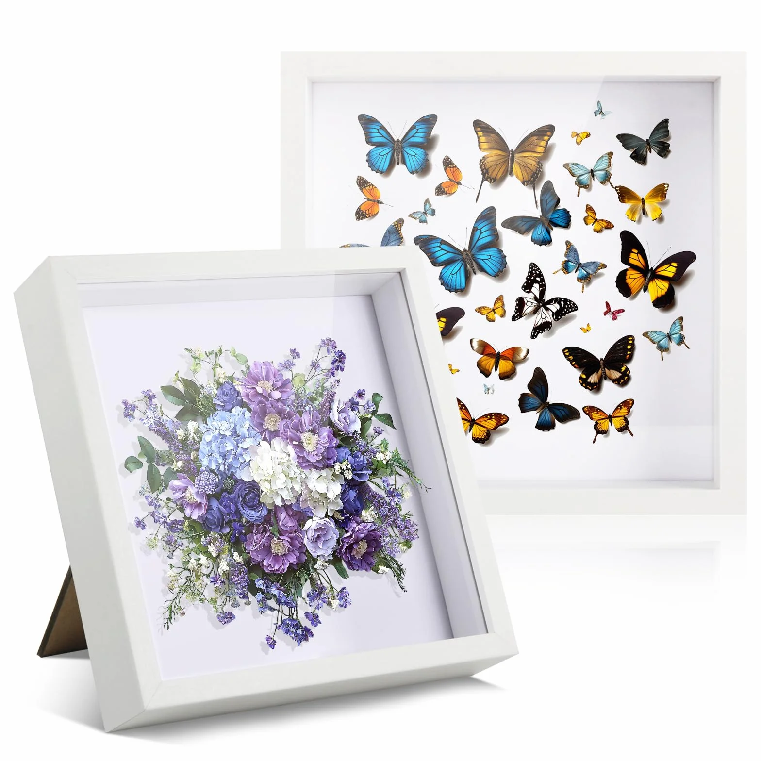 FoiiLiio Juego de 2 Marcos con Profundidad,20 x 20 cm Marcos de Fotos 3D para Rellenar,Marco de Objeto Rellenable,Marco de Caja de Sombra para Medalla,Fotos,Flores,Souvenirs,Blanco