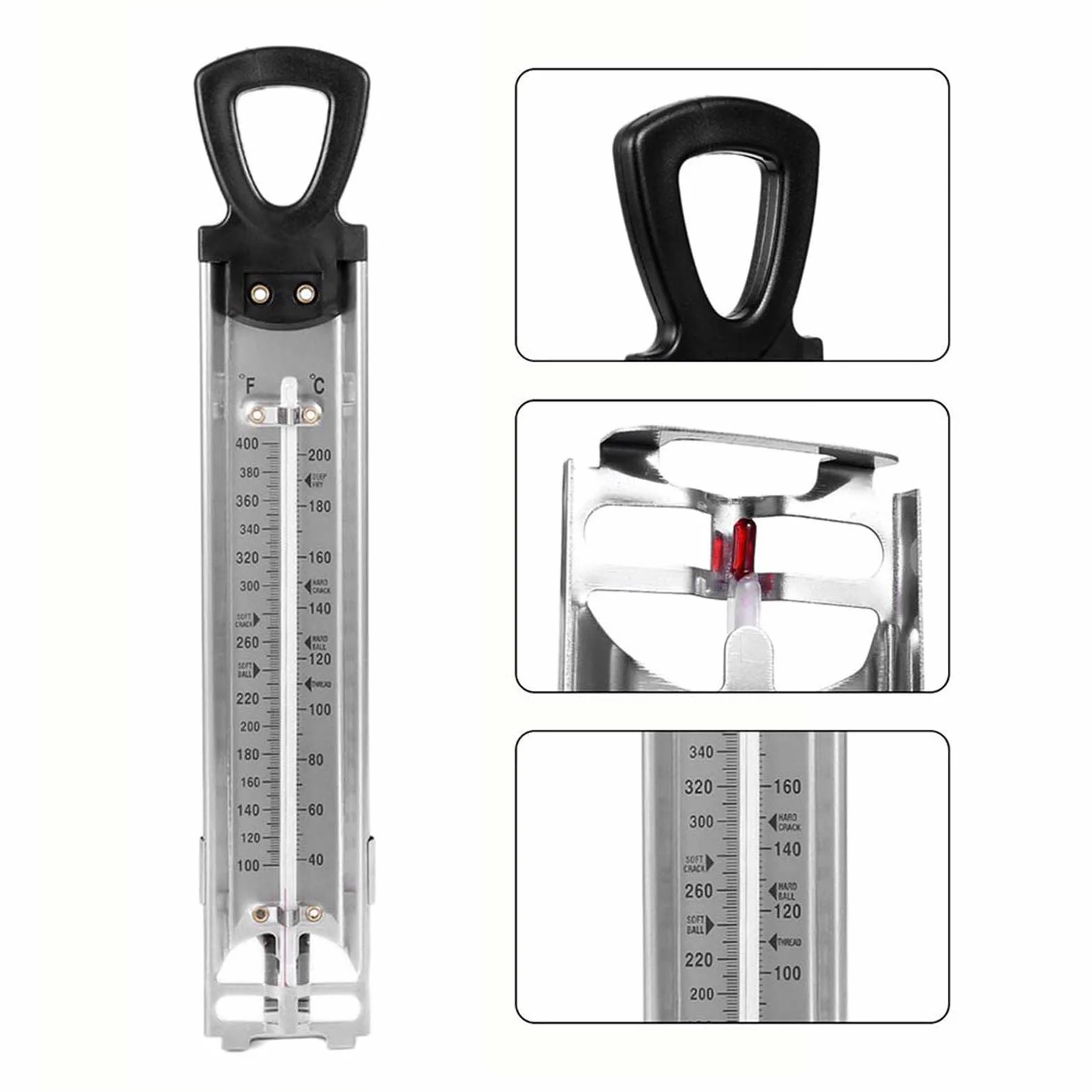 Termómetro de Cocina de Acero Inoxidable con Gancho y Clip para Freír, Hornear y Dulces