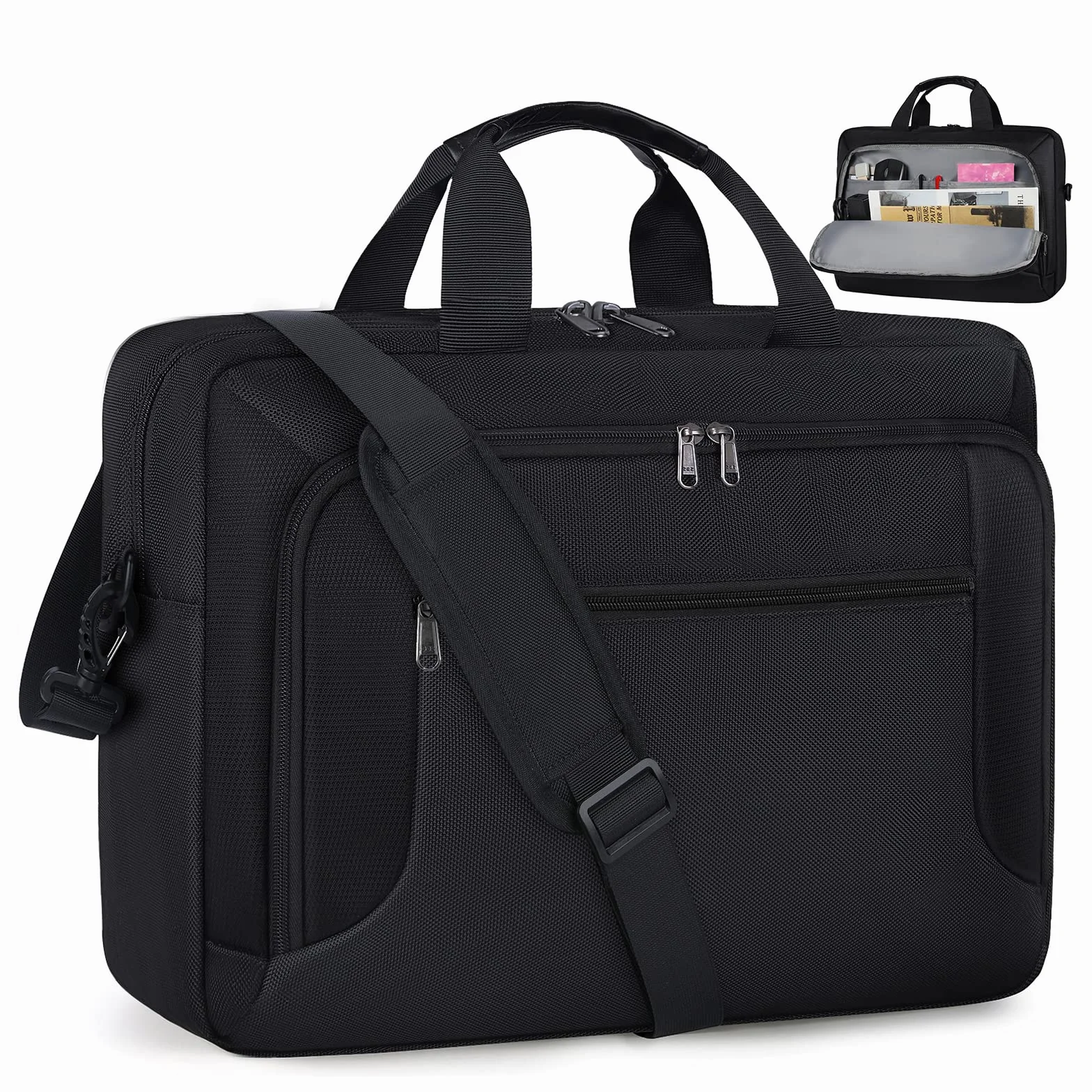 RAINSMORE Bolso Ordenador Portatil Hombre 17.3 Pulgadas Bandolera Hombre Bolsa Maletin Portatil Grande Bolsos Maletin Trabajo de Portadocumentos para Viaje Universidad Oficina Impermeable Negro