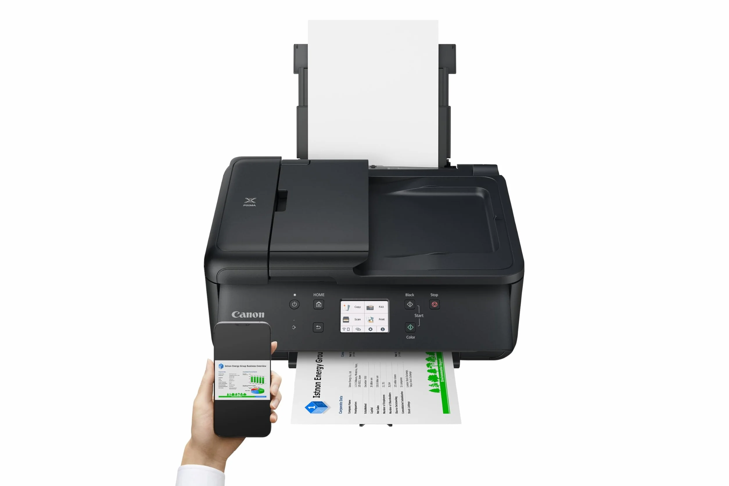Canon Pixma TR7650 Impresora Multifunción 4 en 1, Sistema de Inyección de Tinta, Copiar, Imprimir, Escanear, Fax, WiFi, 5 Cartuchos de Tinta Independientes, ADF 20 Hojas, Pantalla Táctil, A4, Negro