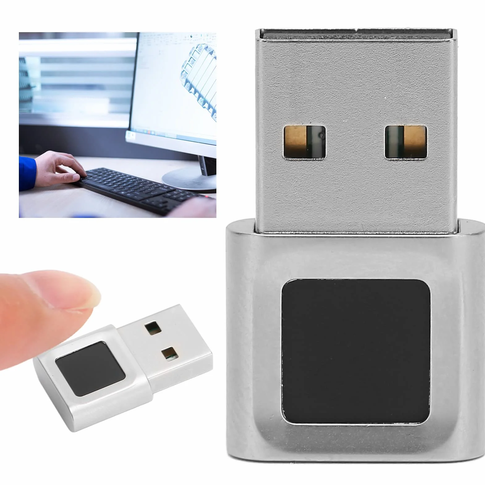 KIMISS Arcanite - Lector de Huellas Dactilares USB para PC 11, aleación de Zinc de 360 Grados, táctil, de Alta sensibilidad, Hello