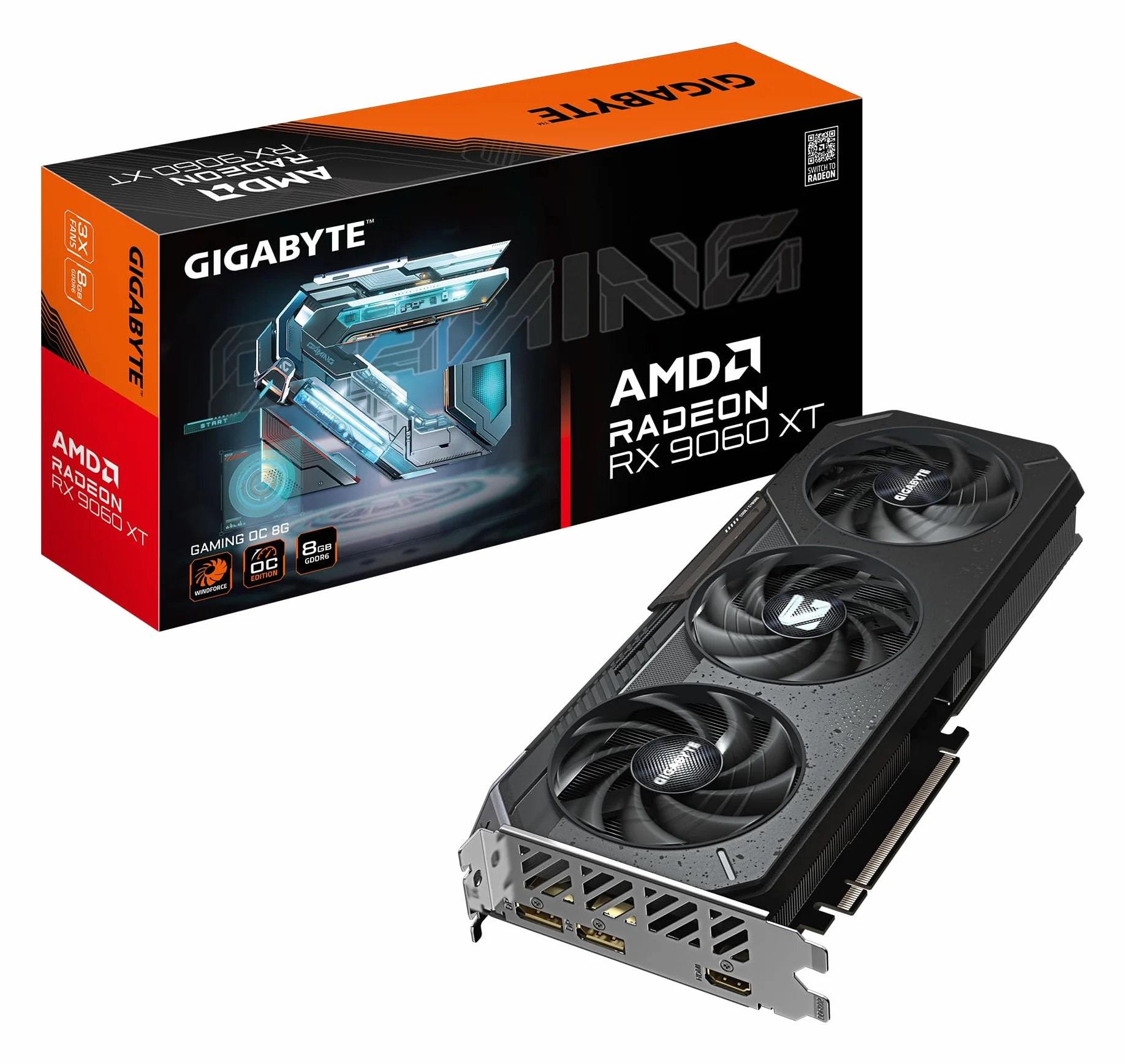 GIGABYTE Radeon RX 9060 XT Gaming OC 8G Tarjeta Gráfica - 8GB GDDR6, 128bit, PCI-E 5.0, 3320 MHz Frecuencia del núcleo, 2 x DisplayPort, 1 x HDMI, GV-R9060XTGAMING OC-8GD