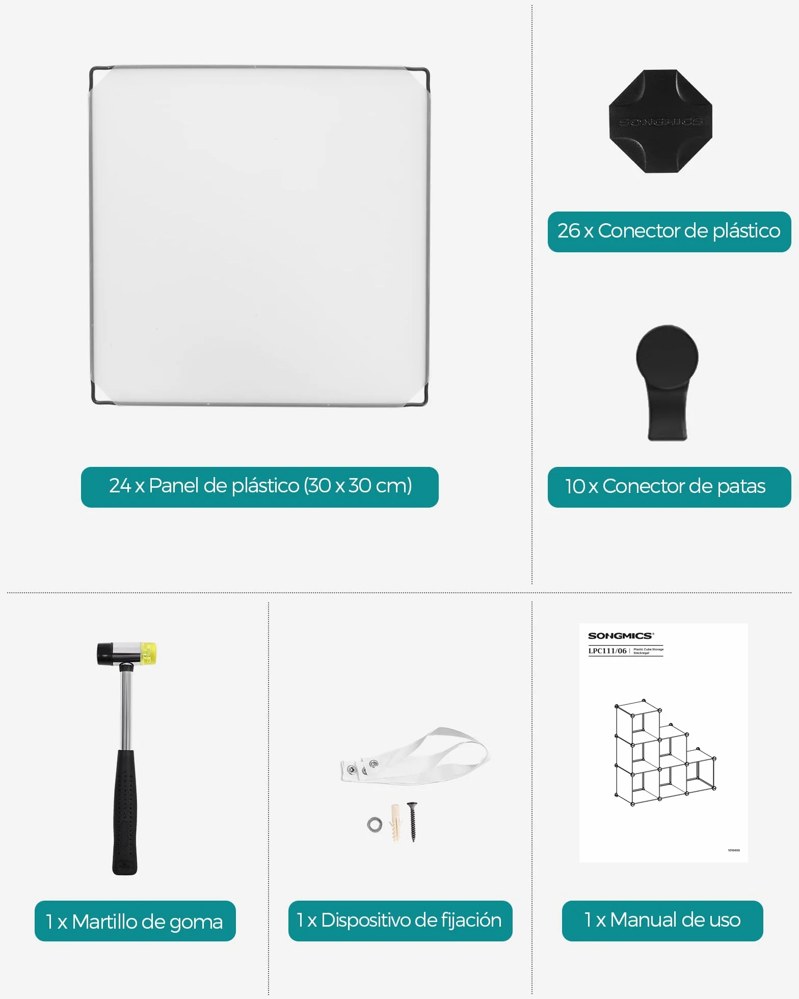SONGMICS Estantería Modular 6 Compartimentos 30x30x30 cm Blanco LPC111S