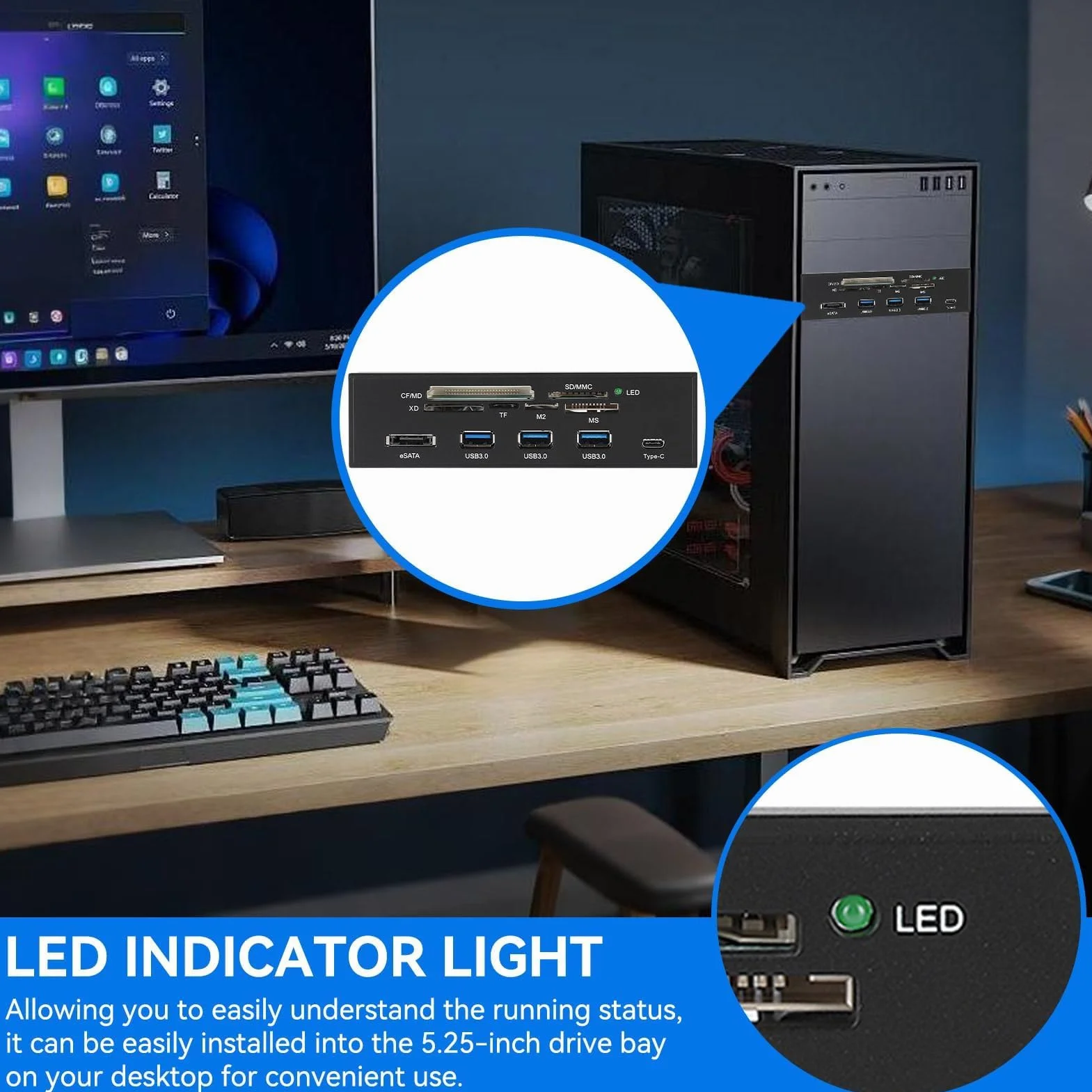 Lector De Tarjetas Interno, Interfaz USB 3.0 De 5,25 Pulgadas PC Panel Frontal Lector De Tarjetas Interno Concentrador Lector De Tarjetas Todo En Uno M2 SD MS XD CF TF Tarjeta Para Caja De Computadora