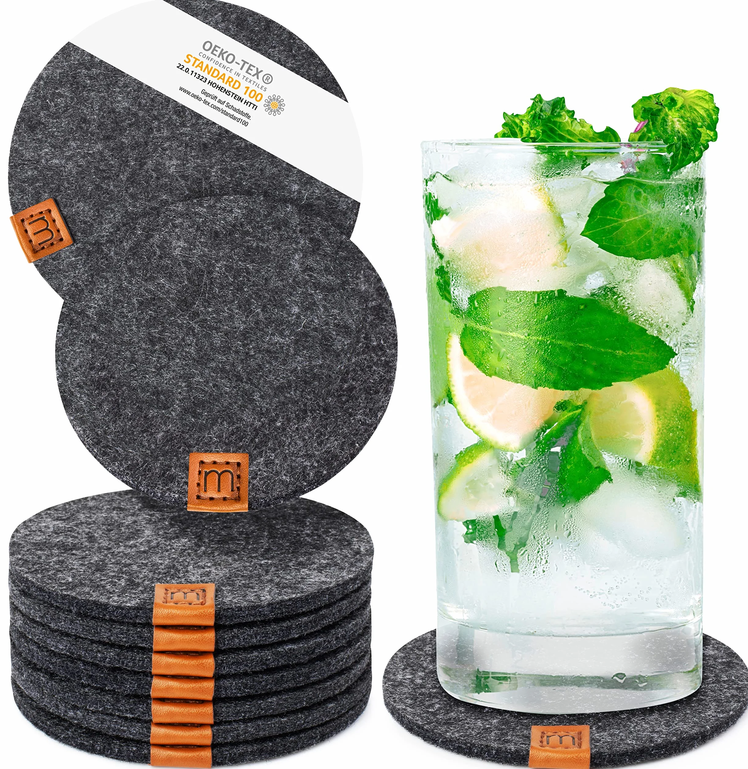 Posavasos de Fieltro Estilo Escandinavo con Cuero Set de 10 Lavables