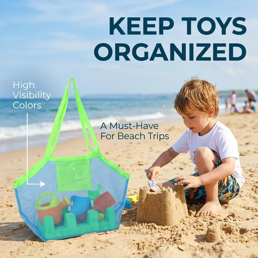Bolsa de playa grande 45 x 45 x 30 cm malla para juguetes almacenamiento plegable secado rápido