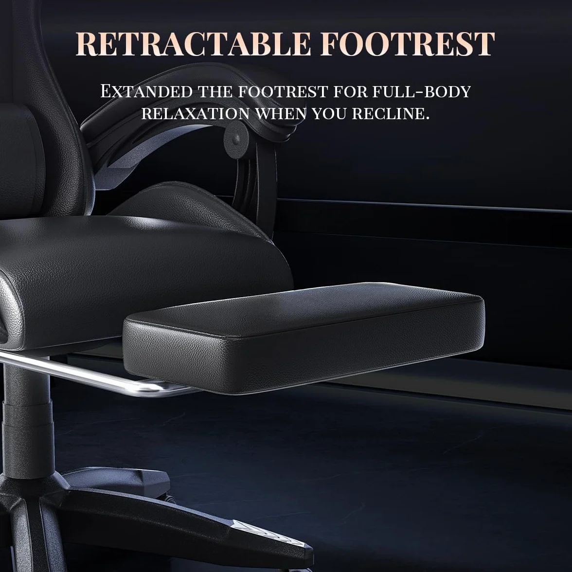 Silla Gaming Ergonómica con Reposapiés y Almohada Lumbar de Masaje, Altura Ajustable - Negro