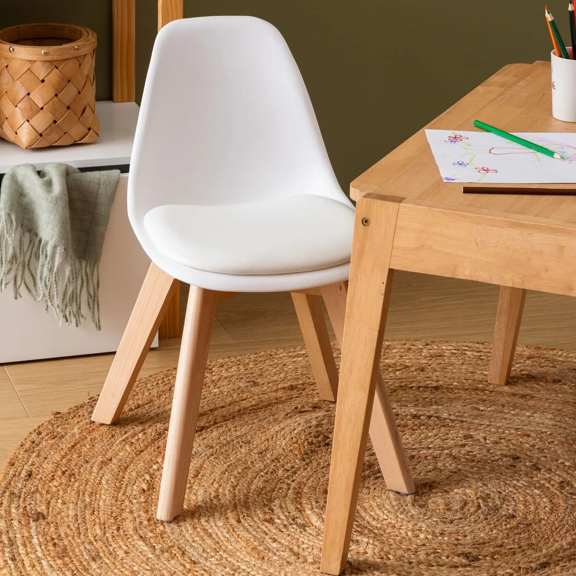Atmosphera Silla Infantil Baya Blanca Plástico y Haya Comedor Cojín Integrado