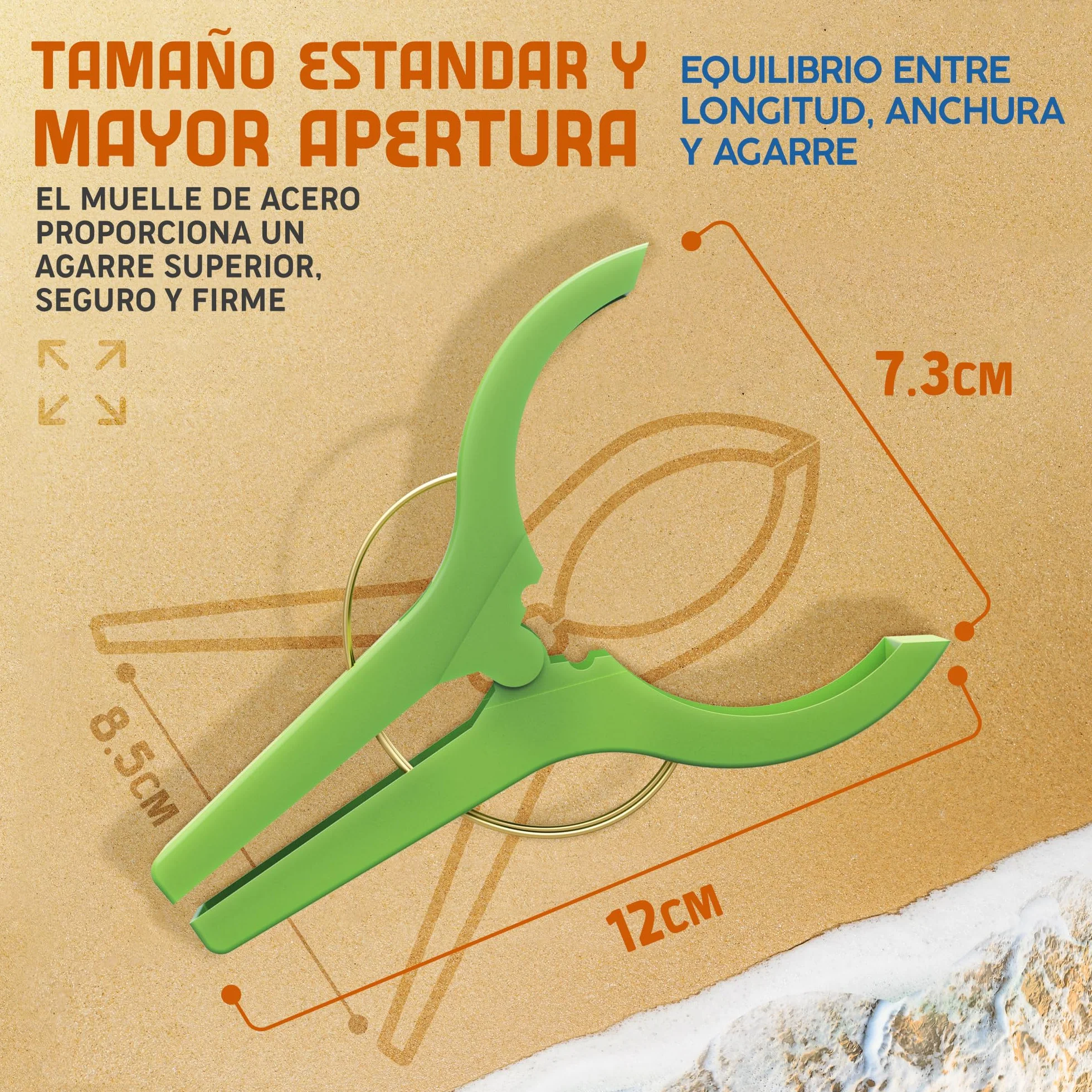 PORTENTUM Pinzas para Toalla de Playa, Set de 12, Multicolor, 12 x 8.5 x 2.1 cm