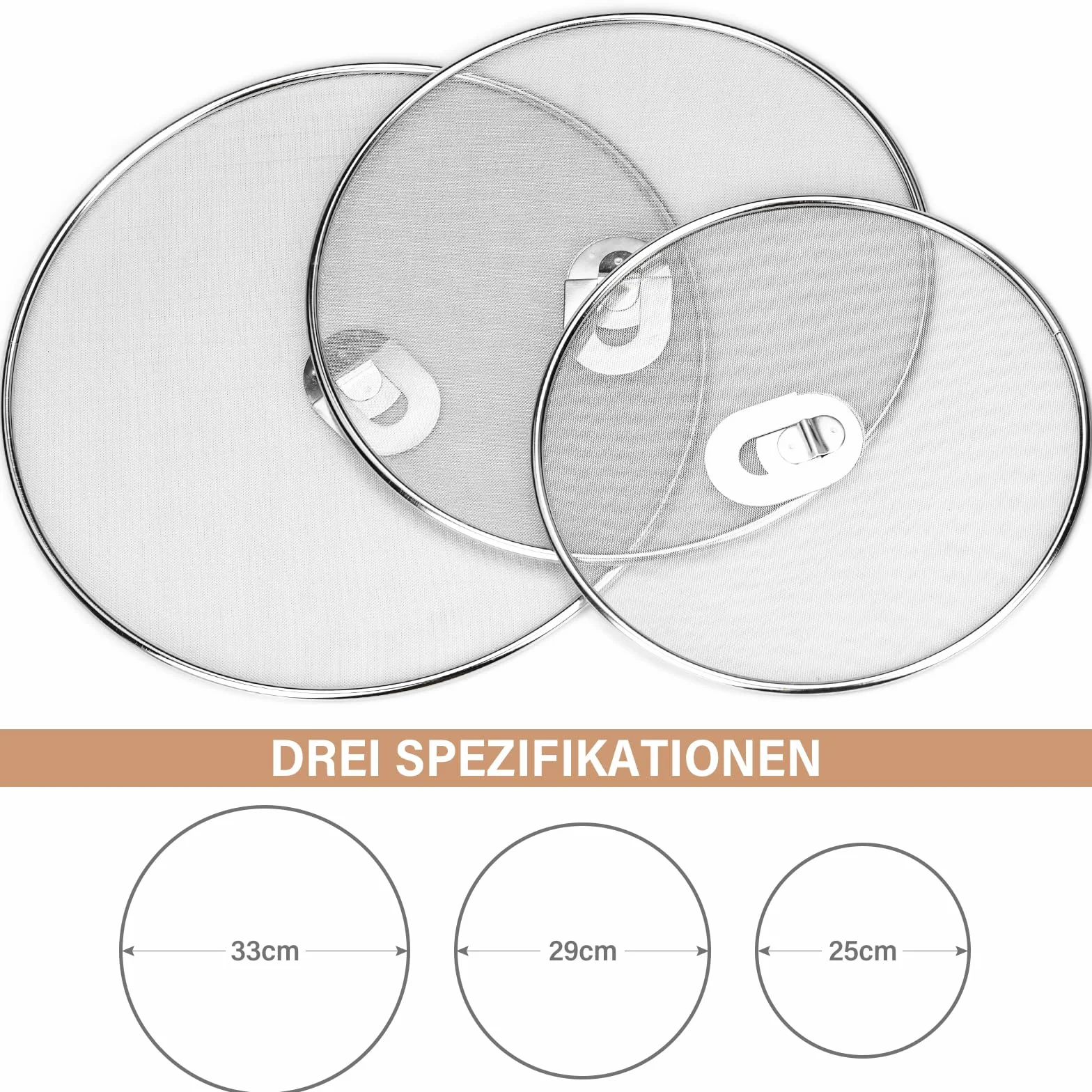 Protector Salpicaduras de Acero Inoxidable 33cm 29cm 25cm Tapa Antisalpicaduras Cocina