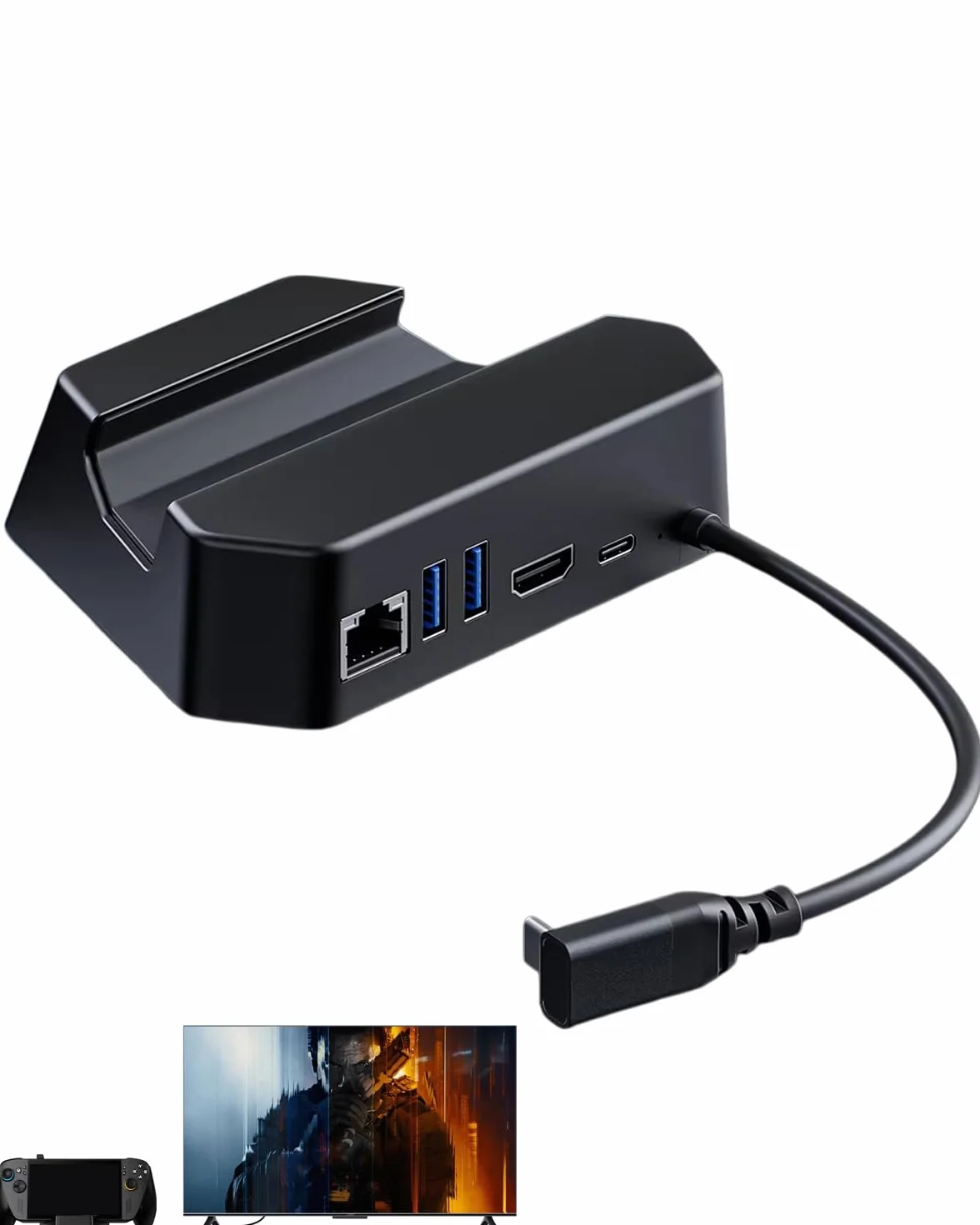 Estación de acoplamiento para ROG Xbox Ally/Ally X, base de modo de TV portátil 5 en 1 con HDMI 2.1 4K a 144Hz, carga PD de 100 W, Gigabit Ethernet y 2 puertos USB 3.0, compatible con modo