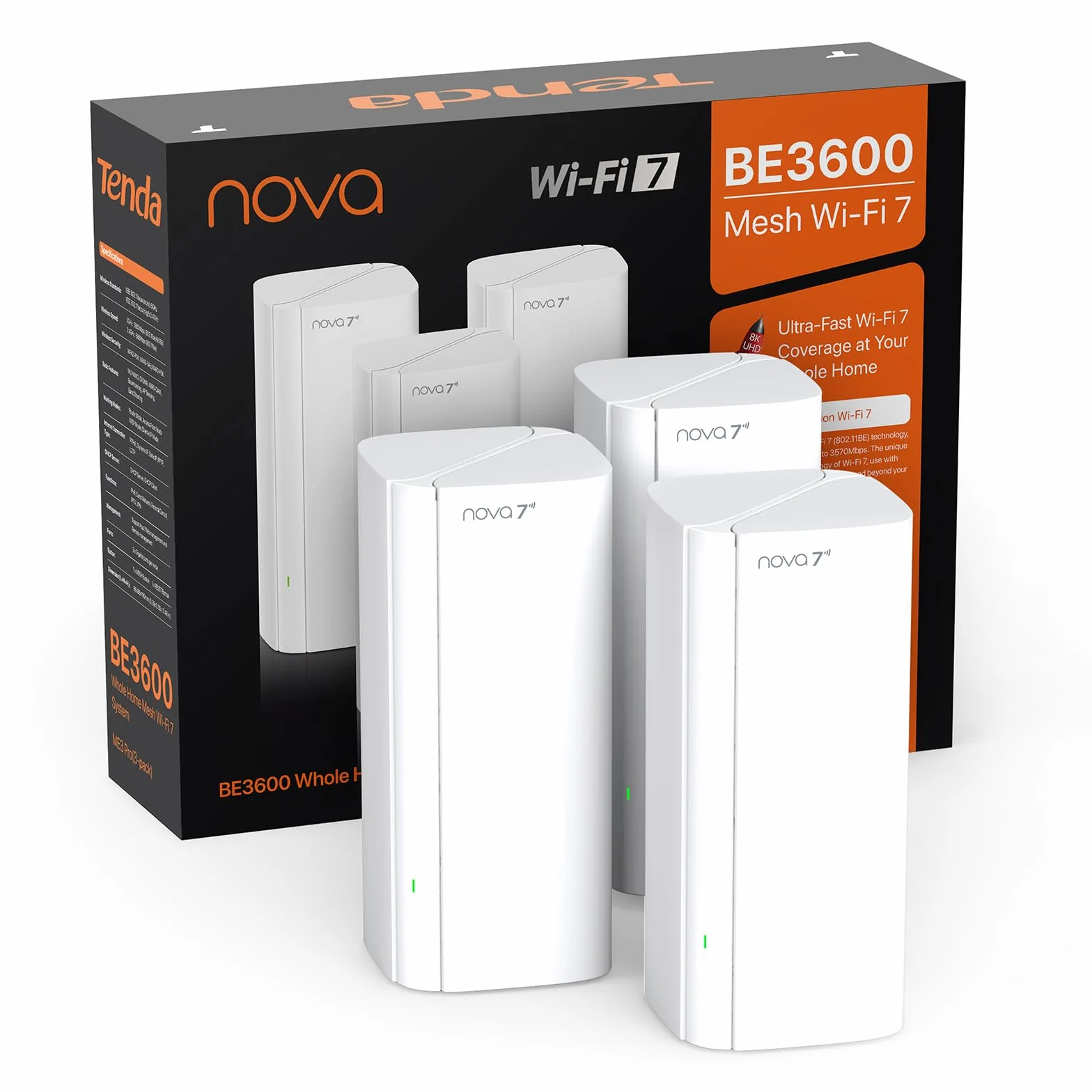 Tenda Nova ME3 Pro (Pack de 3) – Sistema WiFi 7 Mesh BE3600 (3.6 Gbps Doble Banda), 3 Puertos Gigabit, Cobertura para Todo el Hogar, Ideal para Streaming 4K y Juegos, MLO, WPA3, Itinerancia Continua