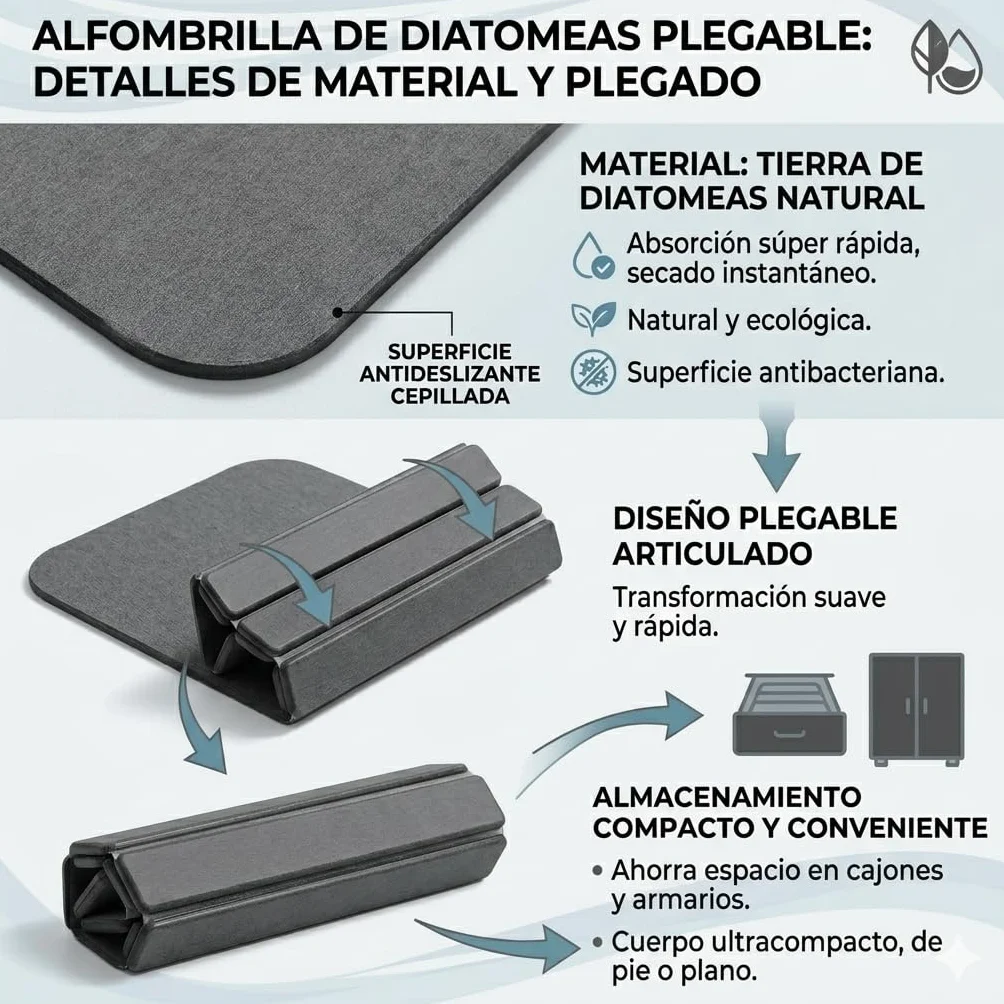 Alfombra Diatomita Baño 60x40cm Plegable Piedra Natural Antideslizante Secado Rápido Absorbente Antibacteriana