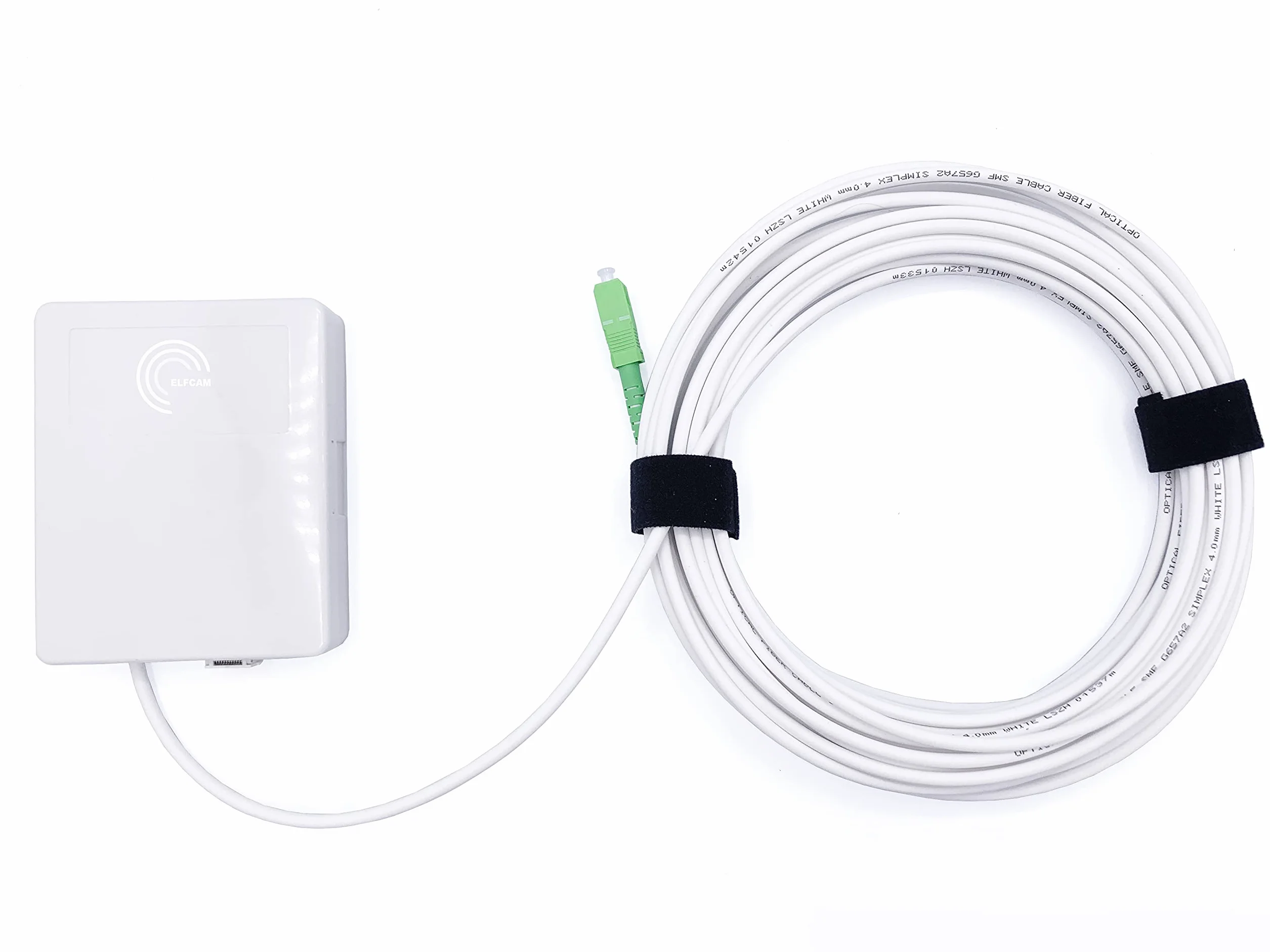 Elfcam® - Cable de Fibra Óptica SC/APC a SC/APC Monomodale Simplex, Entrega con Caja Punto Terminal Óptica PTO, Diámetro de Cable 4,0mm Blanco (20M)