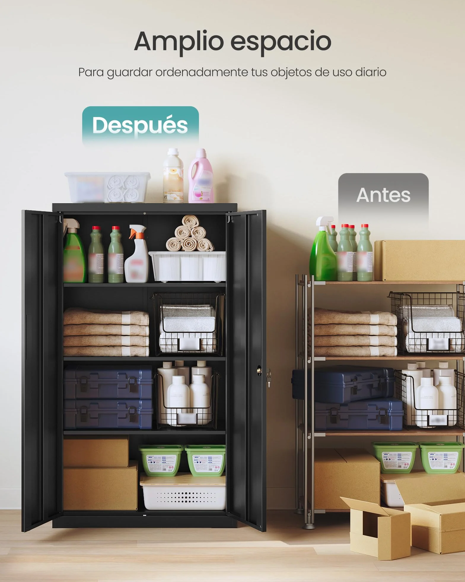 SONGMICS Armario Archivador Metálico 2 Puertas con Cerradura 80x40x140 cm Negro Mate